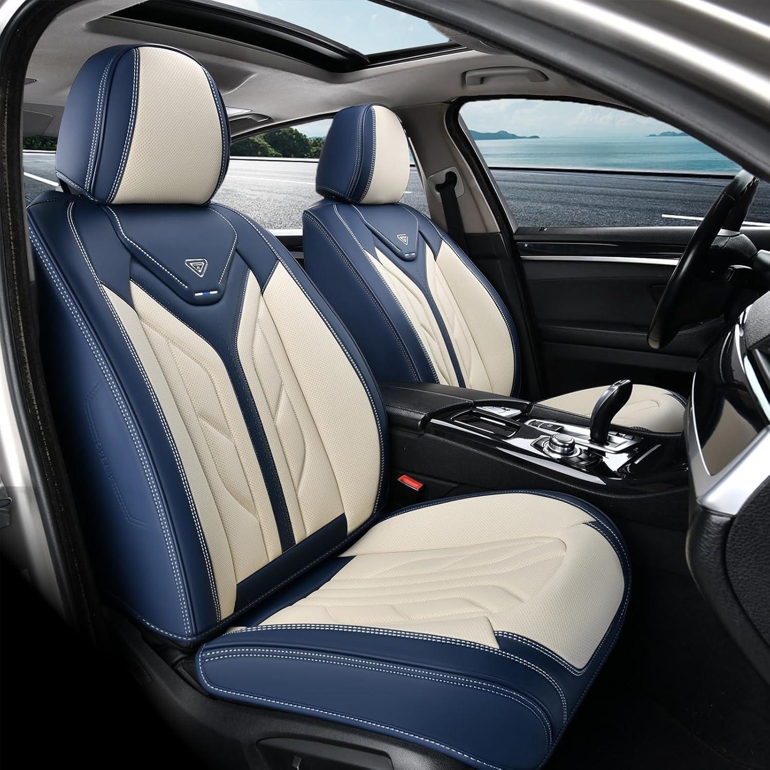 imageCoverado Car Seat Covers Full Set Automotive Seat Covers Car Seat Protector Car Seat Cushion Waterproof Leather Seat Covers for Cars Universal Fit for Most Sedans SUV Pickup TruckBlackampampRedBlueBeige