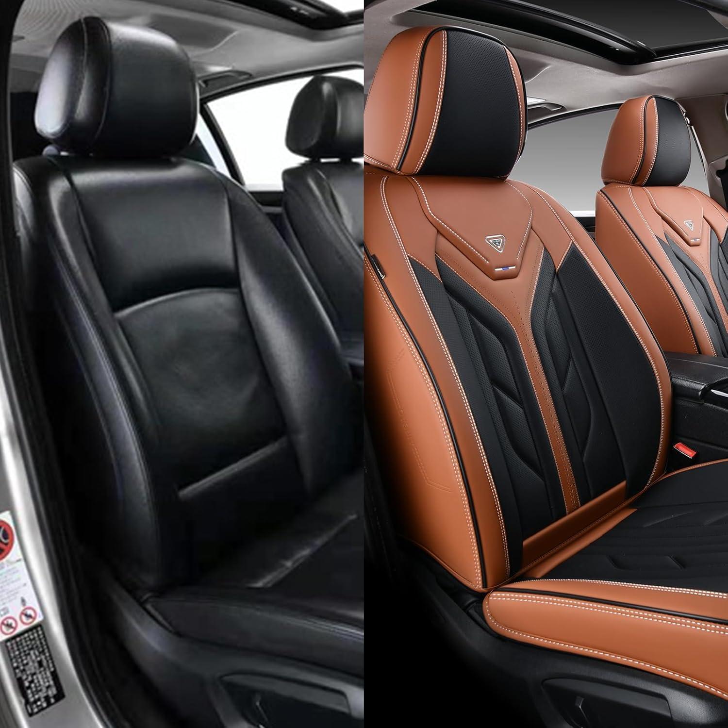 imageCoverado Car Seat Covers Full Set Automotive Seat Covers Car Seat Protector Car Seat Cushion Waterproof Leather Seat Covers for Cars Universal Fit for Most Sedans SUV Pickup TruckBlackampampRedBlackBrown