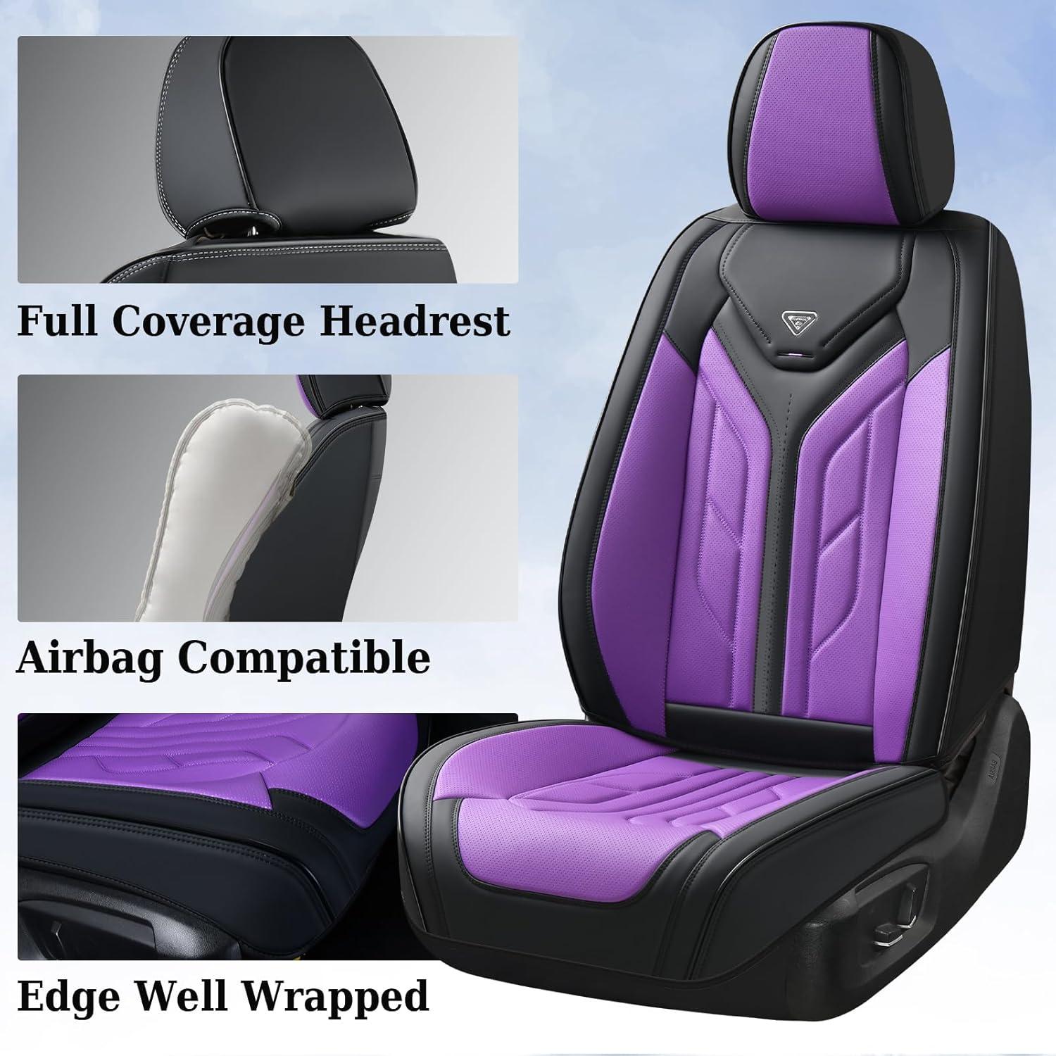 imageCoverado Car Seat Covers Full Set Automotive Seat Covers Car Seat Protector Car Seat Cushion Waterproof Leather Seat Covers for Cars Universal Fit for Most Sedans SUV Pickup TruckBlackampampRedBlackPurple