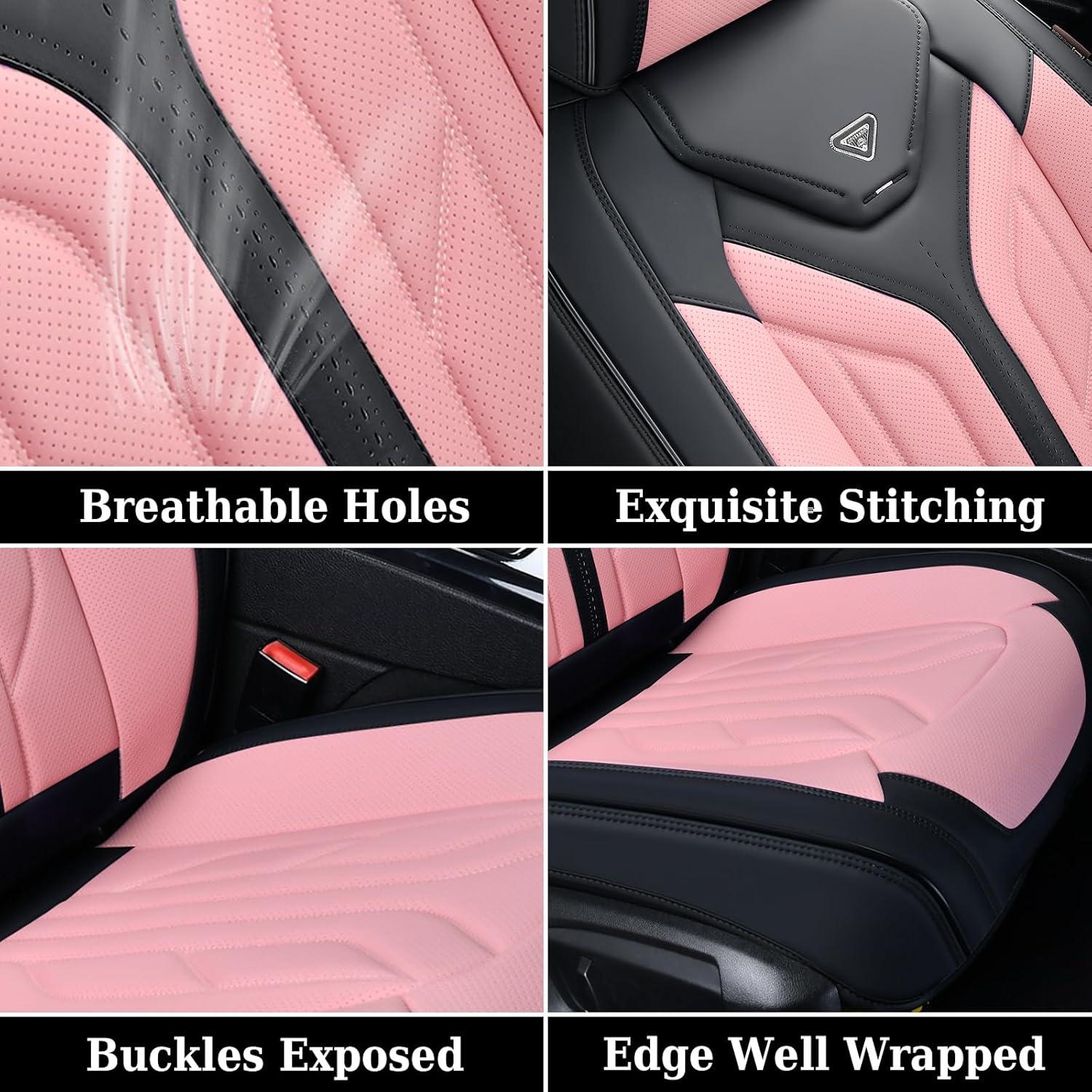 imageCoverado Car Seat Covers Full Set Automotive Seat Covers Car Seat Protector Car Seat Cushion Waterproof Leather Seat Covers for Cars Universal Fit for Most Sedans SUV Pickup TruckBlackampampRedBlackPink