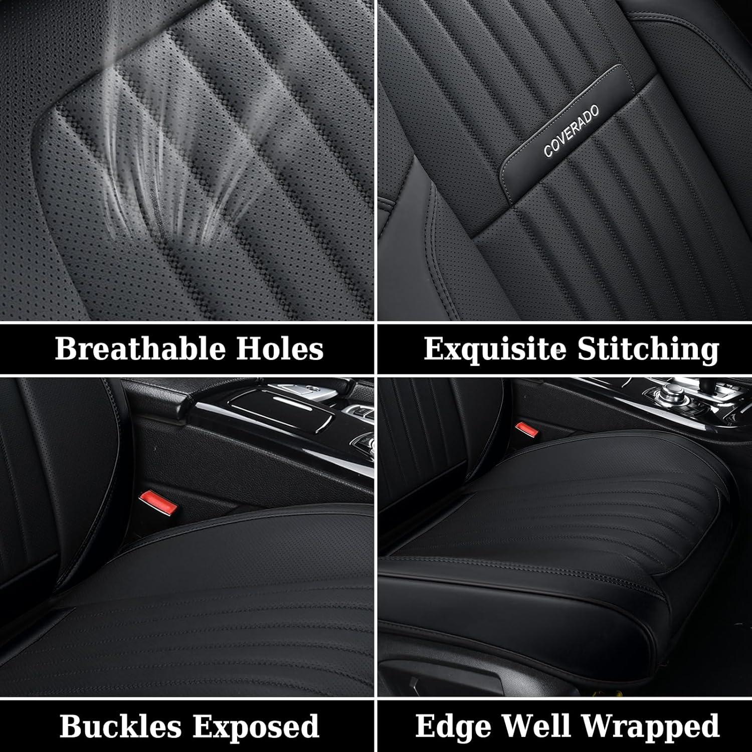 imageCoverado Car Seat Covers Full Set Automotive Seat Covers Car Seat Protector Car Seat Cushion Waterproof Leather Seat Covers for Cars Universal Fit for Most Sedans SUV Pickup TruckBlackampampRedblack