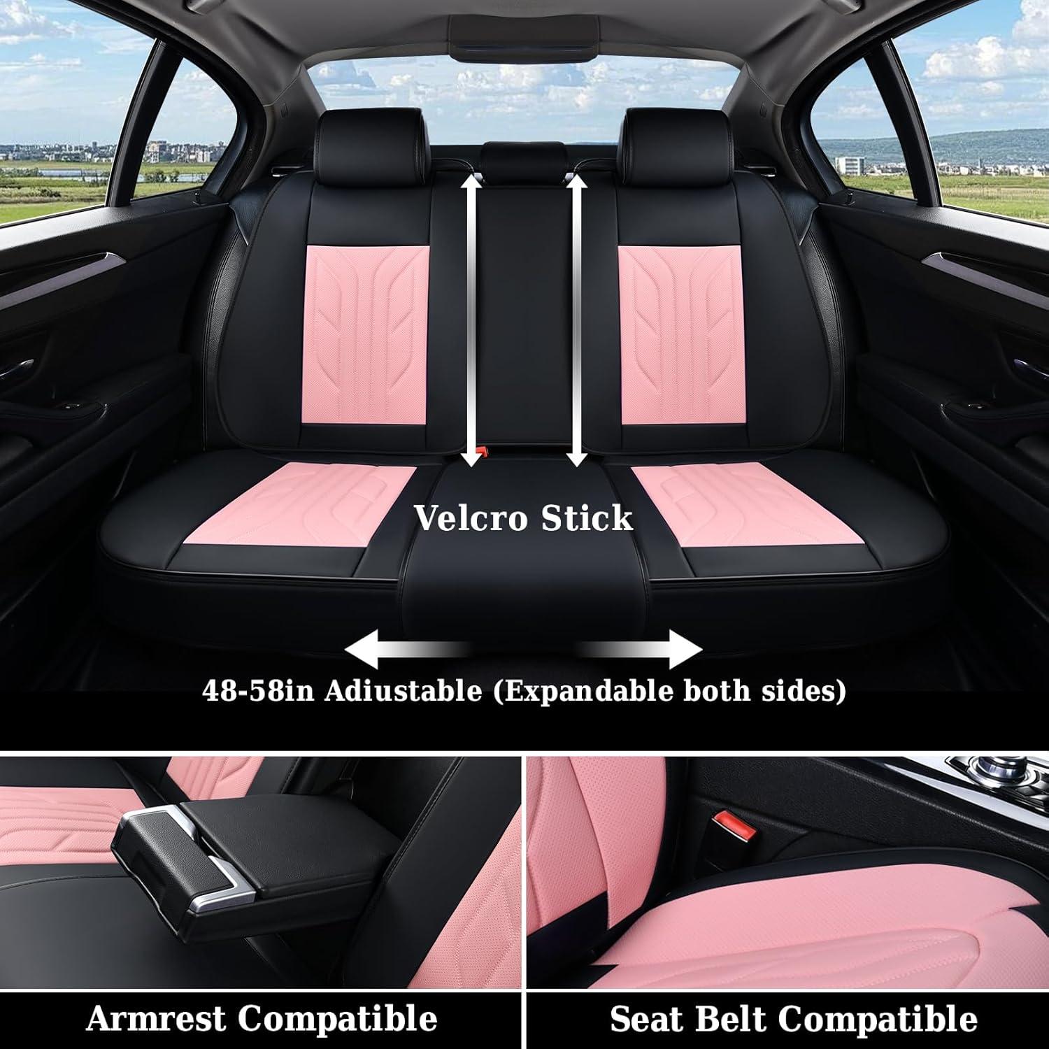 imageCoverado Car Seat Covers Full Set Automotive Seat Covers Car Seat Protector Car Seat Cushion Waterproof Leather Seat Covers for Cars Universal Fit for Most Sedans SUV Pickup TruckBlackampampRedBlackPink