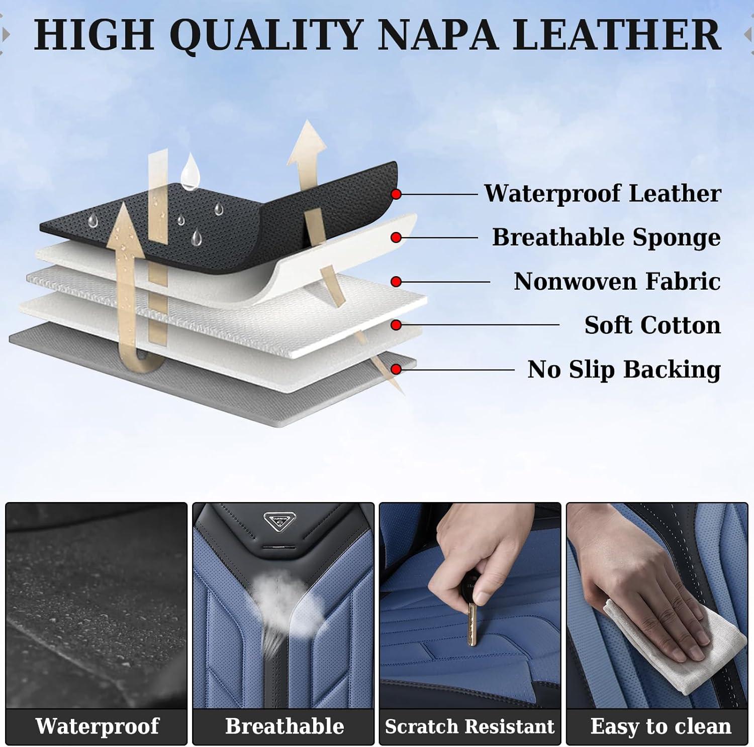 imageCoverado Car Seat Covers Full Set Automotive Seat Covers Car Seat Protector Car Seat Cushion Waterproof Leather Seat Covers for Cars Universal Fit for Most Sedans SUV Pickup TruckBlackampampRedBlackBlue