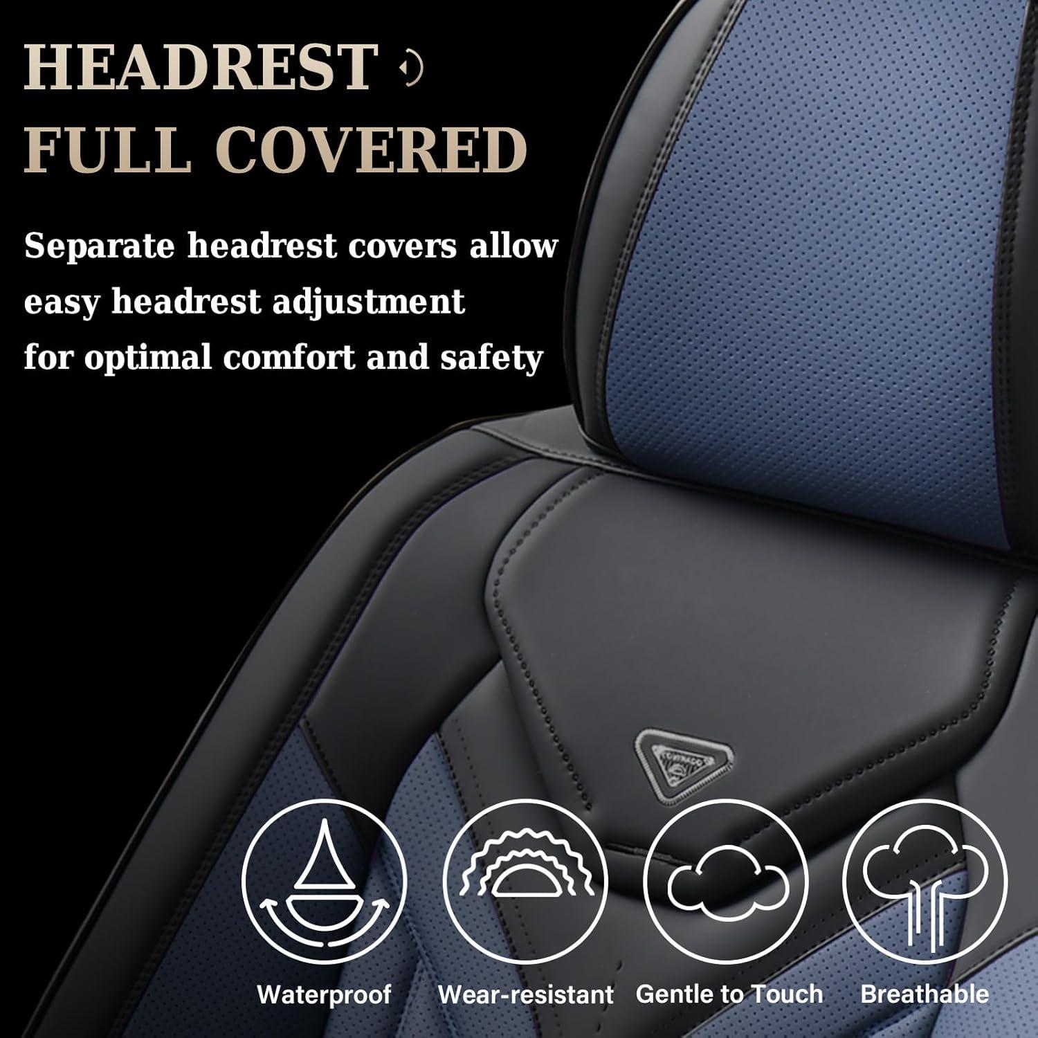 imageCoverado Car Seat Covers Full Set Automotive Seat Covers Car Seat Protector Car Seat Cushion Waterproof Leather Seat Covers for Cars Universal Fit for Most Sedans SUV Pickup TruckBlackampampRedBlackBlue