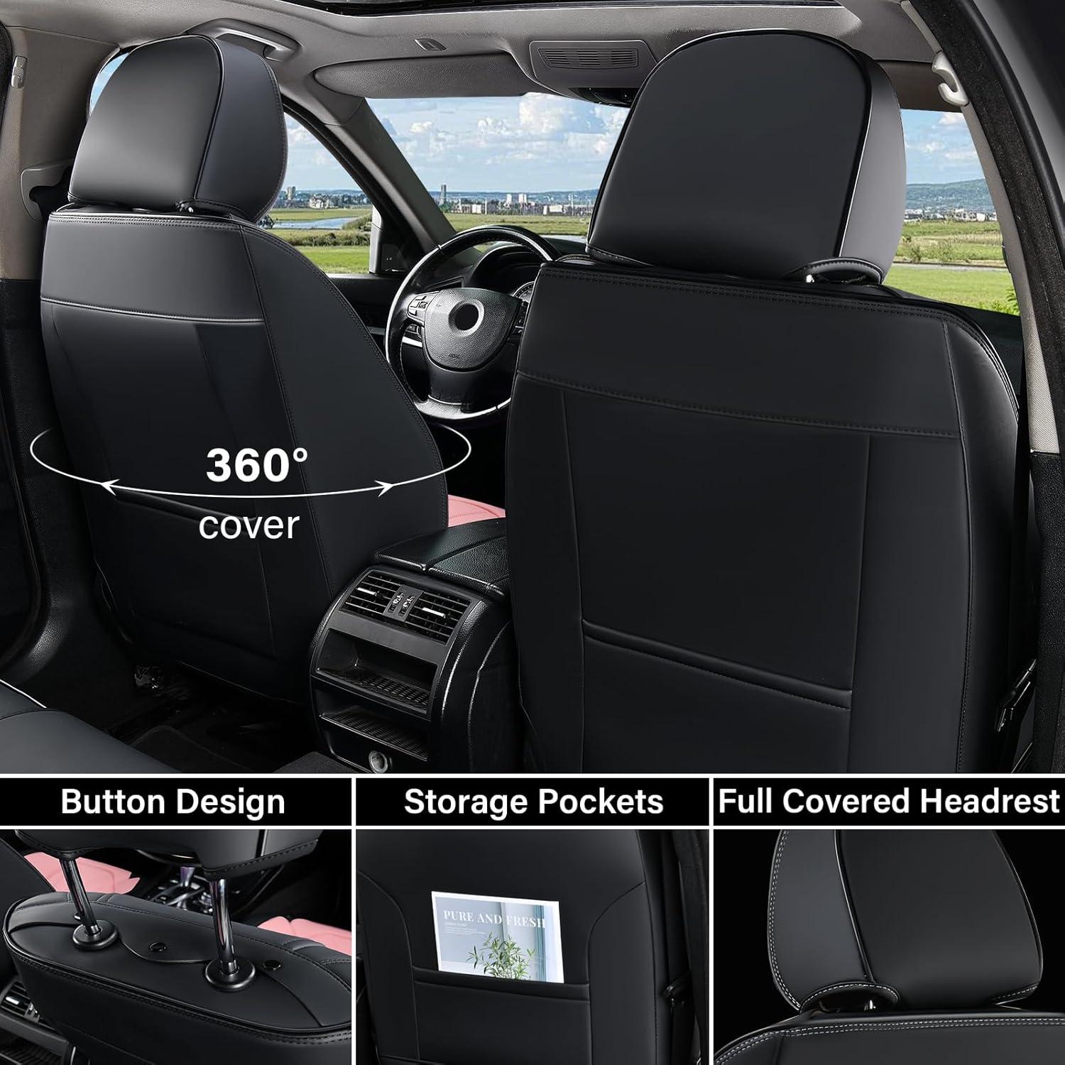 imageCoverado Car Seat Covers Full Set Automotive Seat Covers Car Seat Protector Car Seat Cushion Waterproof Leather Seat Covers for Cars Universal Fit for Most Sedans SUV Pickup TruckBlackampampRedBlackPink