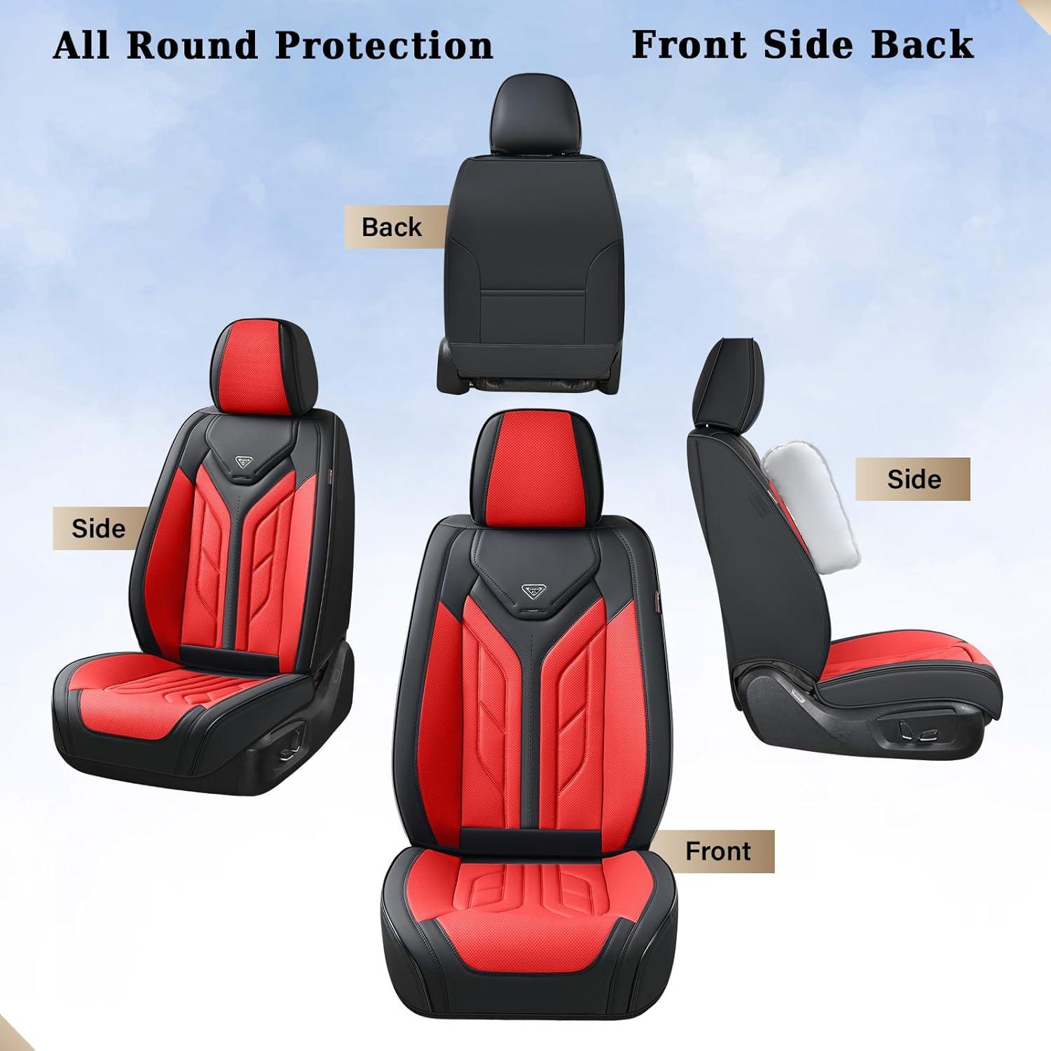 imageCoverado Car Seat Covers Full Set Automotive Seat Covers Car Seat Protector Car Seat Cushion Waterproof Leather Seat Covers for Cars Universal Fit for Most Sedans SUV Pickup TruckBlackampampRedBlackRed