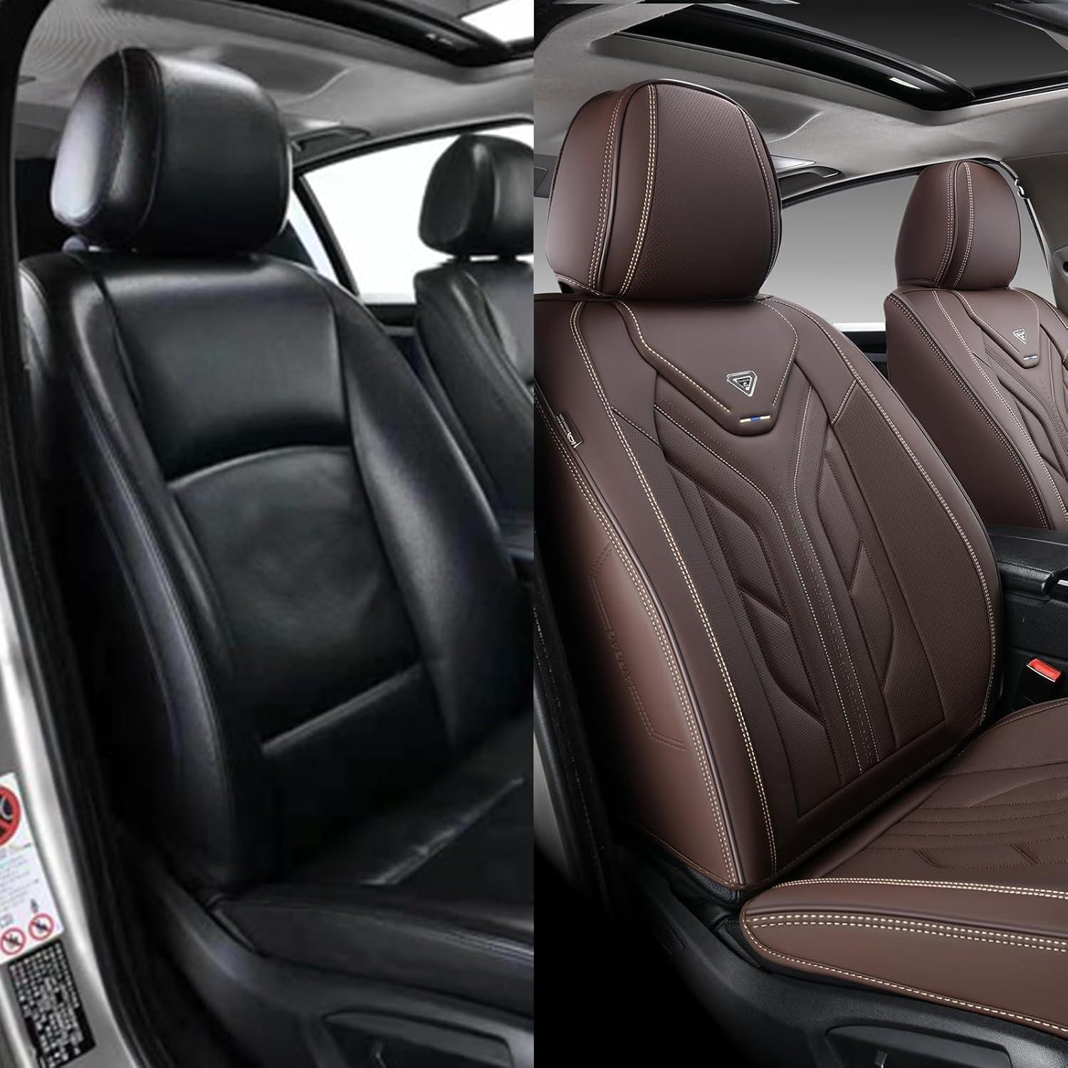 imageCoverado Car Seat Covers Full Set Automotive Seat Covers Car Seat Protector Car Seat Cushion Waterproof Leather Seat Covers for Cars Universal Fit for Most Sedans SUV Pickup TruckBlackampampRedCoffee