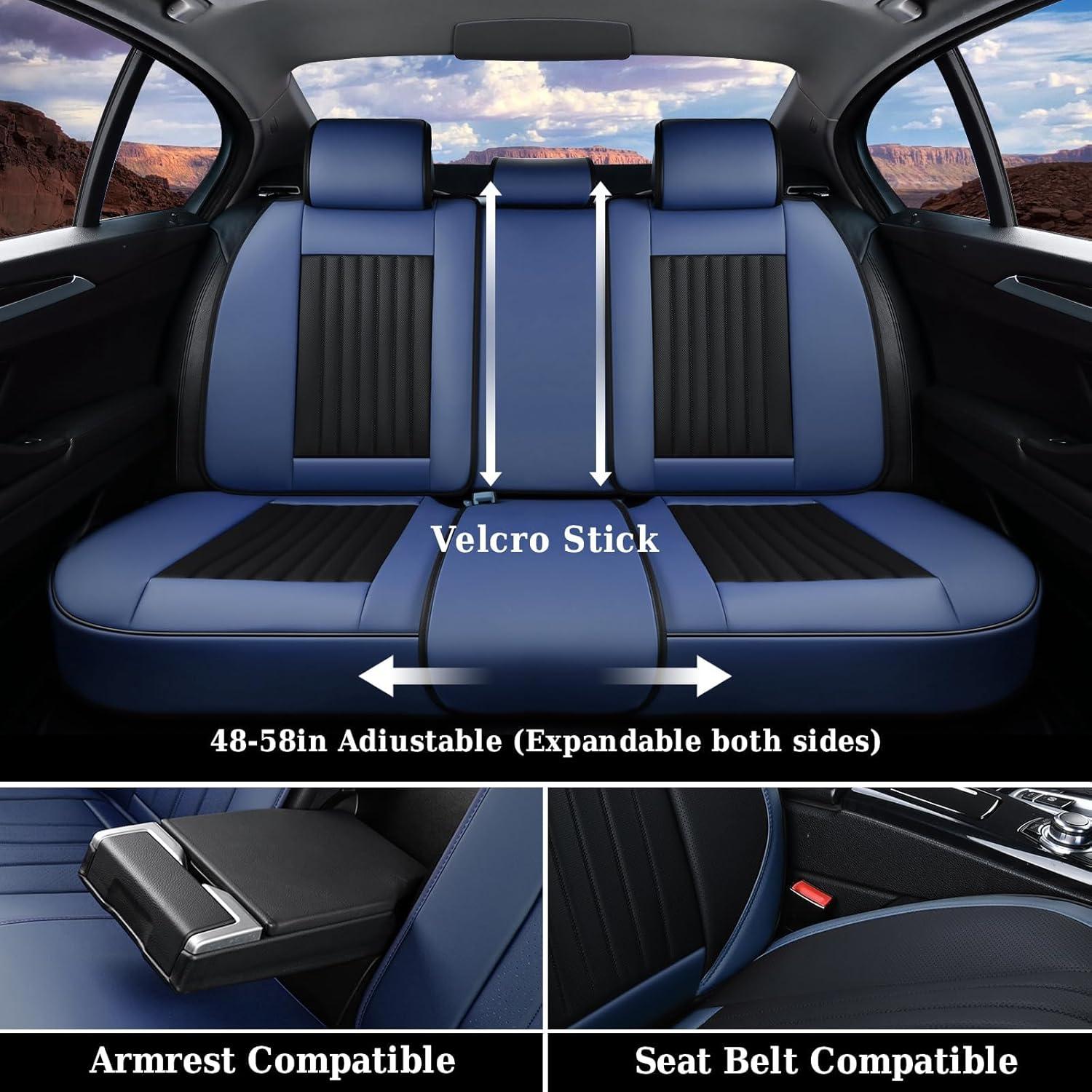 imageCoverado Car Seat Covers Full Set Automotive Seat Covers Car Seat Protector Car Seat Cushion Waterproof Leather Seat Covers for Cars Universal Fit for Most Sedans SUV Pickup TruckBlackampampRedBlueBlack