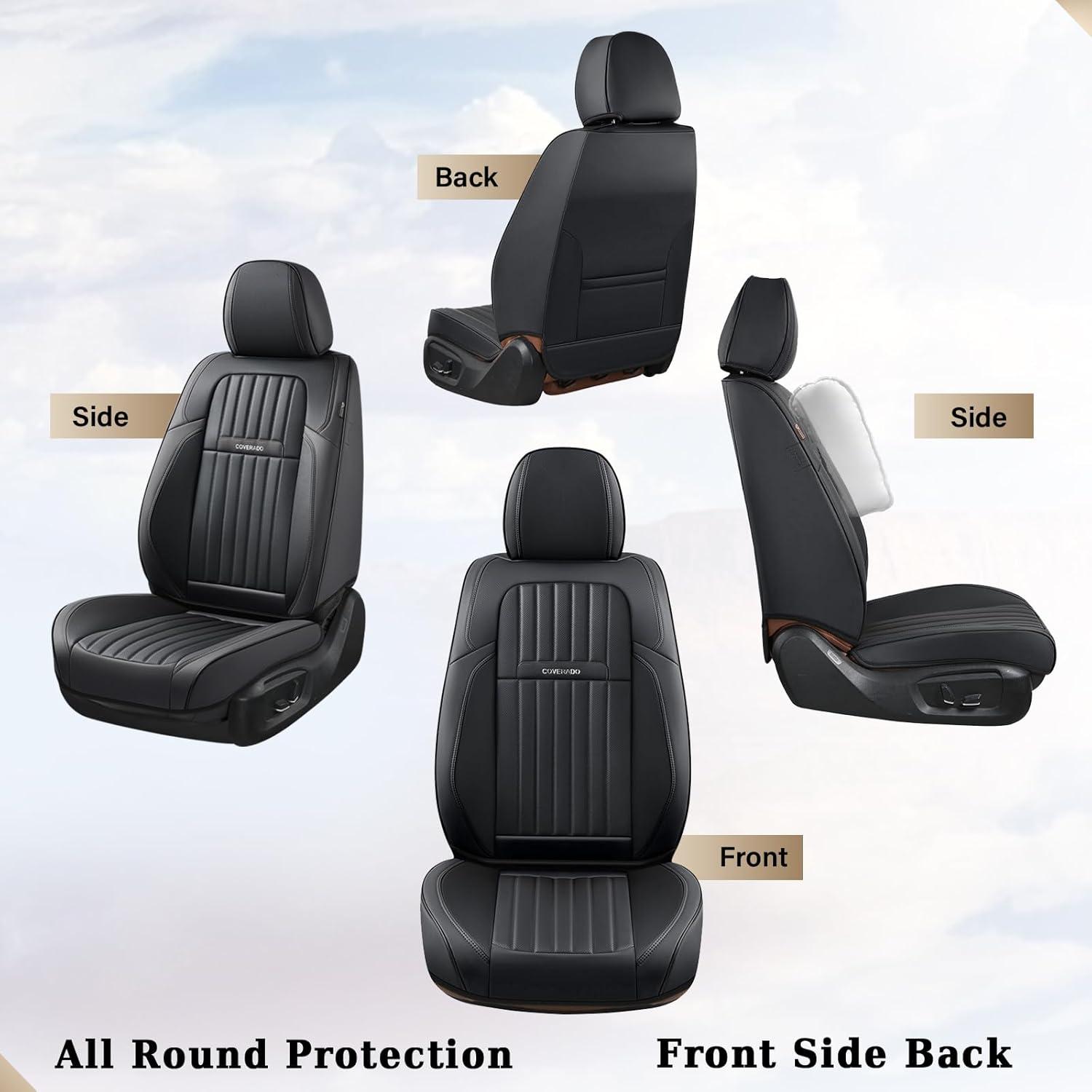imageCoverado Car Seat Covers Full Set Automotive Seat Covers Car Seat Protector Car Seat Cushion Waterproof Leather Seat Covers for Cars Universal Fit for Most Sedans SUV Pickup TruckBlackampampRedblack