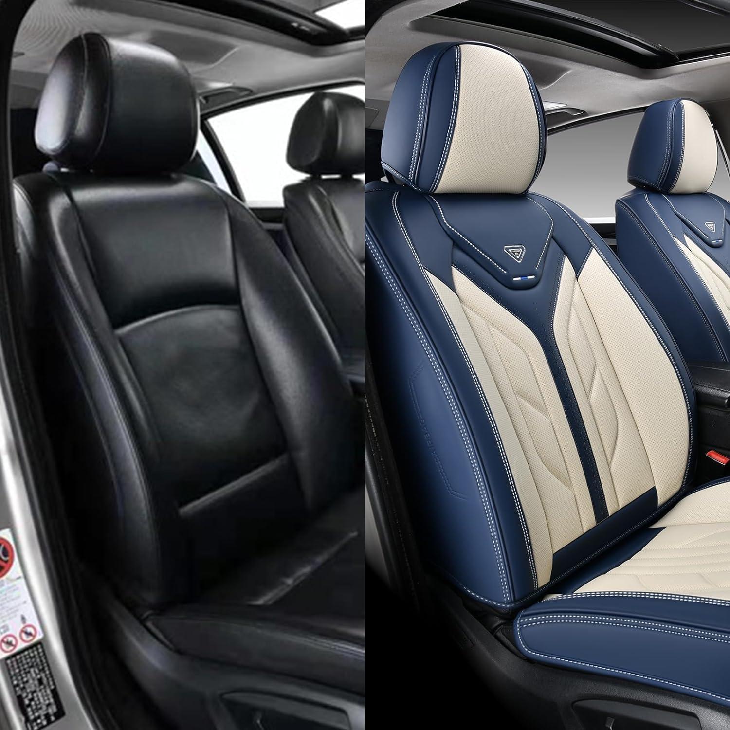imageCoverado Car Seat Covers Full Set Automotive Seat Covers Car Seat Protector Car Seat Cushion Waterproof Leather Seat Covers for Cars Universal Fit for Most Sedans SUV Pickup TruckBlackampampRedBlueBeige