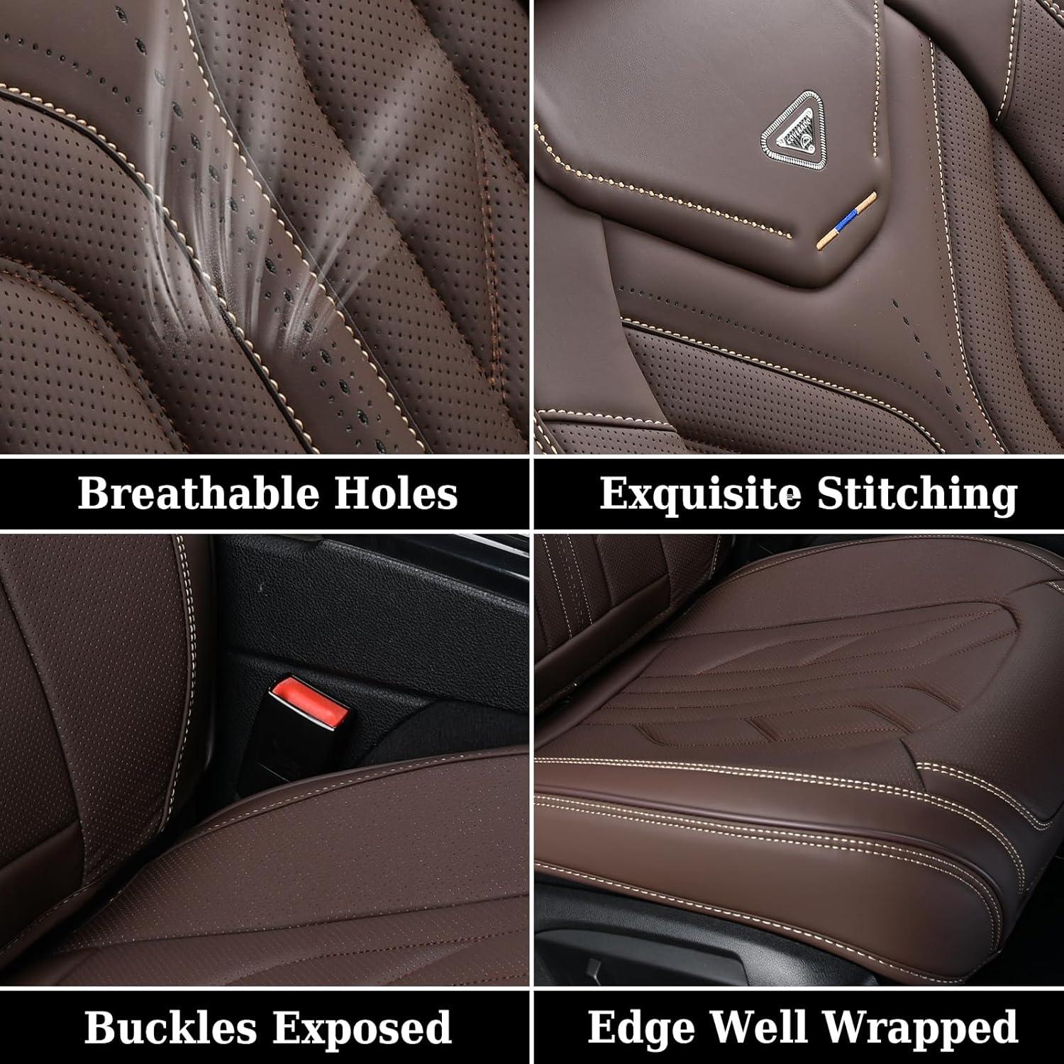 imageCoverado Car Seat Covers Full Set Automotive Seat Covers Car Seat Protector Car Seat Cushion Waterproof Leather Seat Covers for Cars Universal Fit for Most Sedans SUV Pickup TruckBlackampampRedCoffee