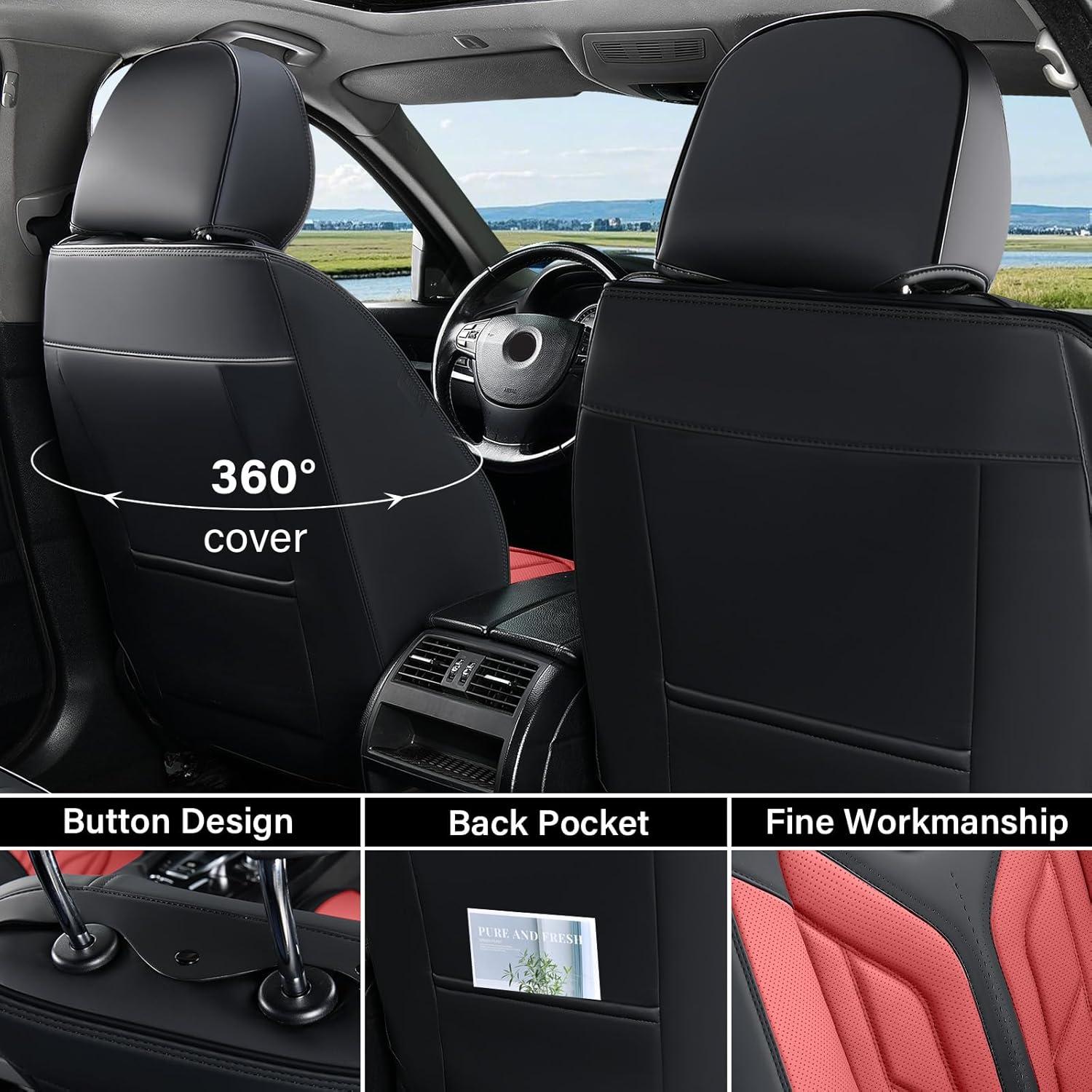 imageCoverado Car Seat Covers Full Set Automotive Seat Covers Car Seat Protector Car Seat Cushion Waterproof Leather Seat Covers for Cars Universal Fit for Most Sedans SUV Pickup TruckBlackampampRedBurgundy