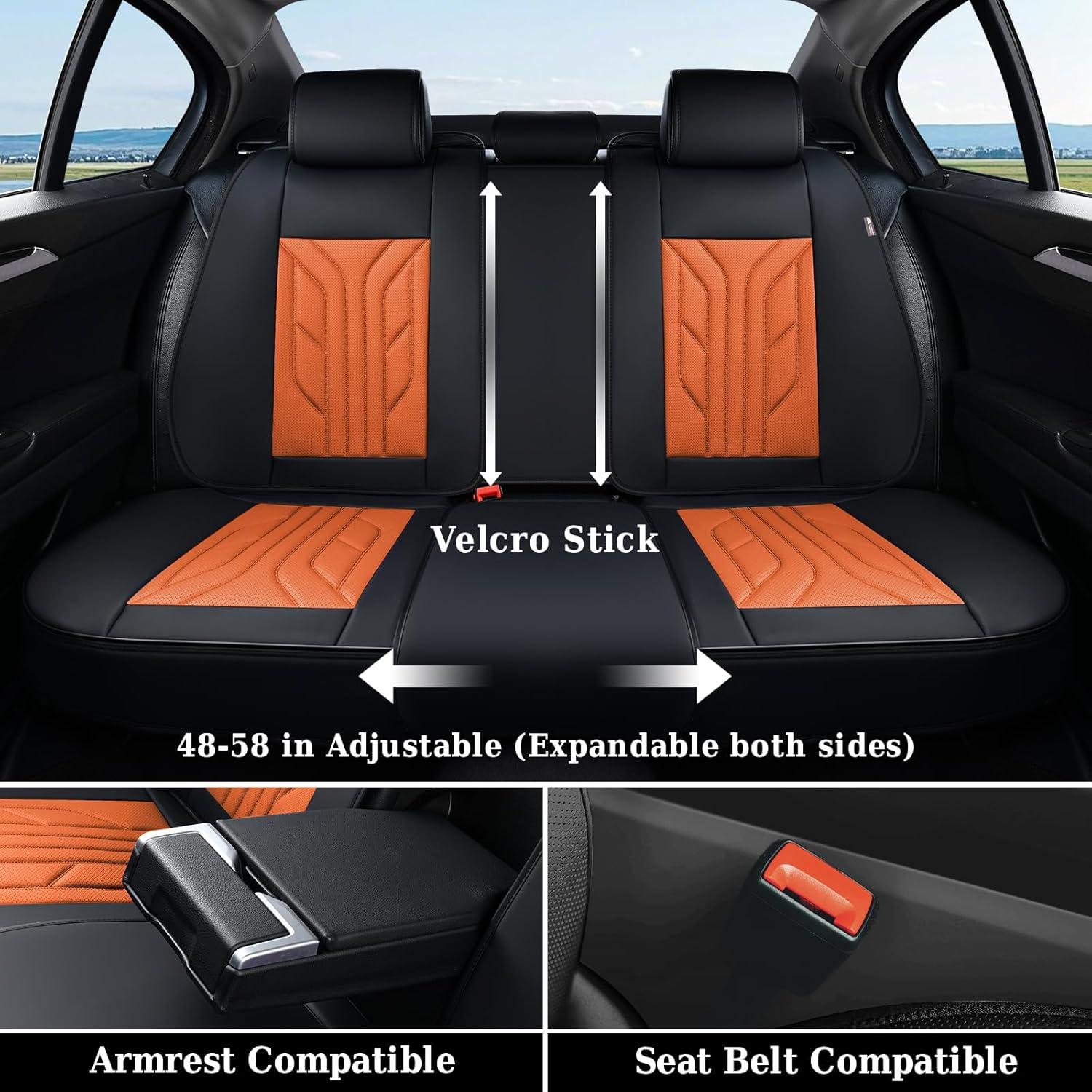 imageCoverado Car Seat Covers Full Set Automotive Seat Covers Car Seat Protector Car Seat Cushion Waterproof Leather Seat Covers for Cars Universal Fit for Most Sedans SUV Pickup TruckBlackampampRedBlackOrange