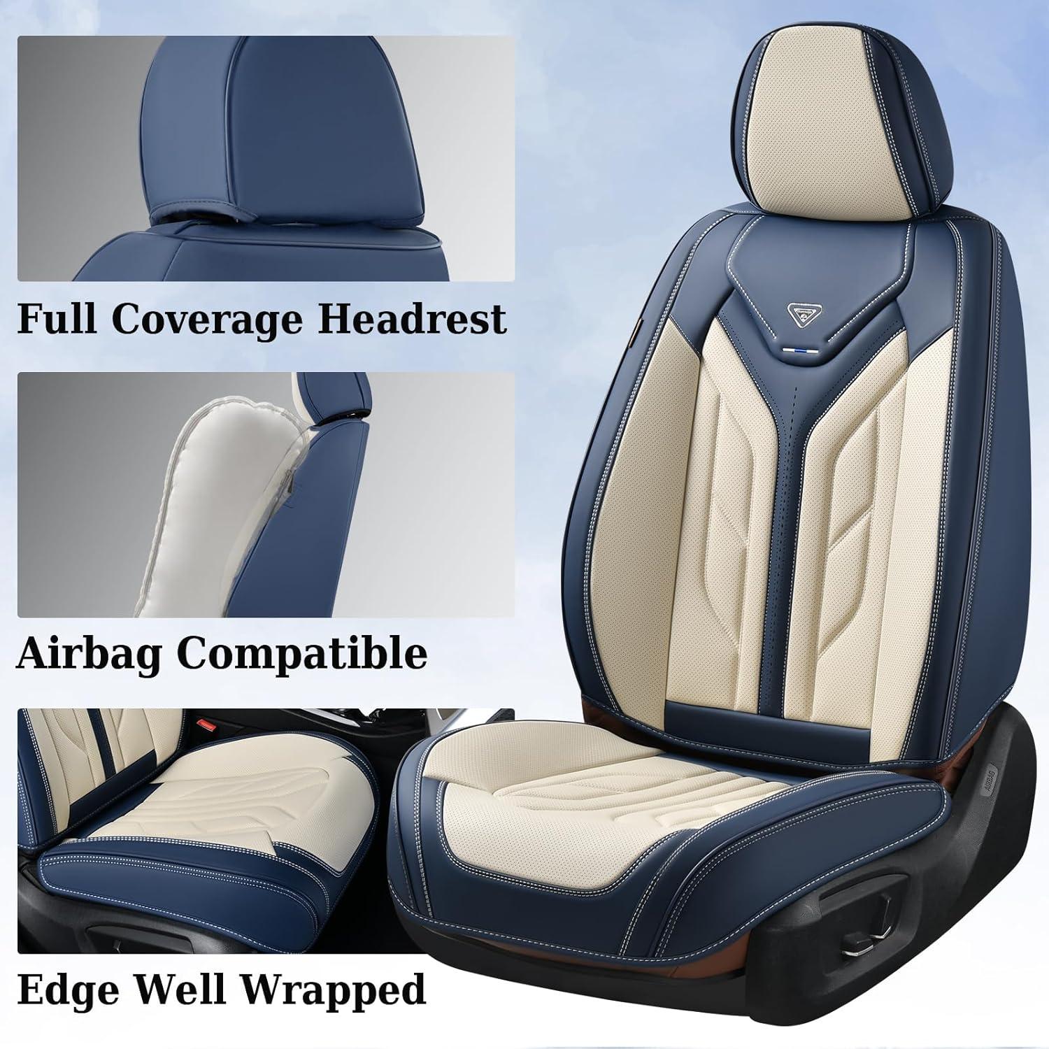imageCoverado Car Seat Covers Full Set Automotive Seat Covers Car Seat Protector Car Seat Cushion Waterproof Leather Seat Covers for Cars Universal Fit for Most Sedans SUV Pickup TruckBlackampampRedBlueBeige