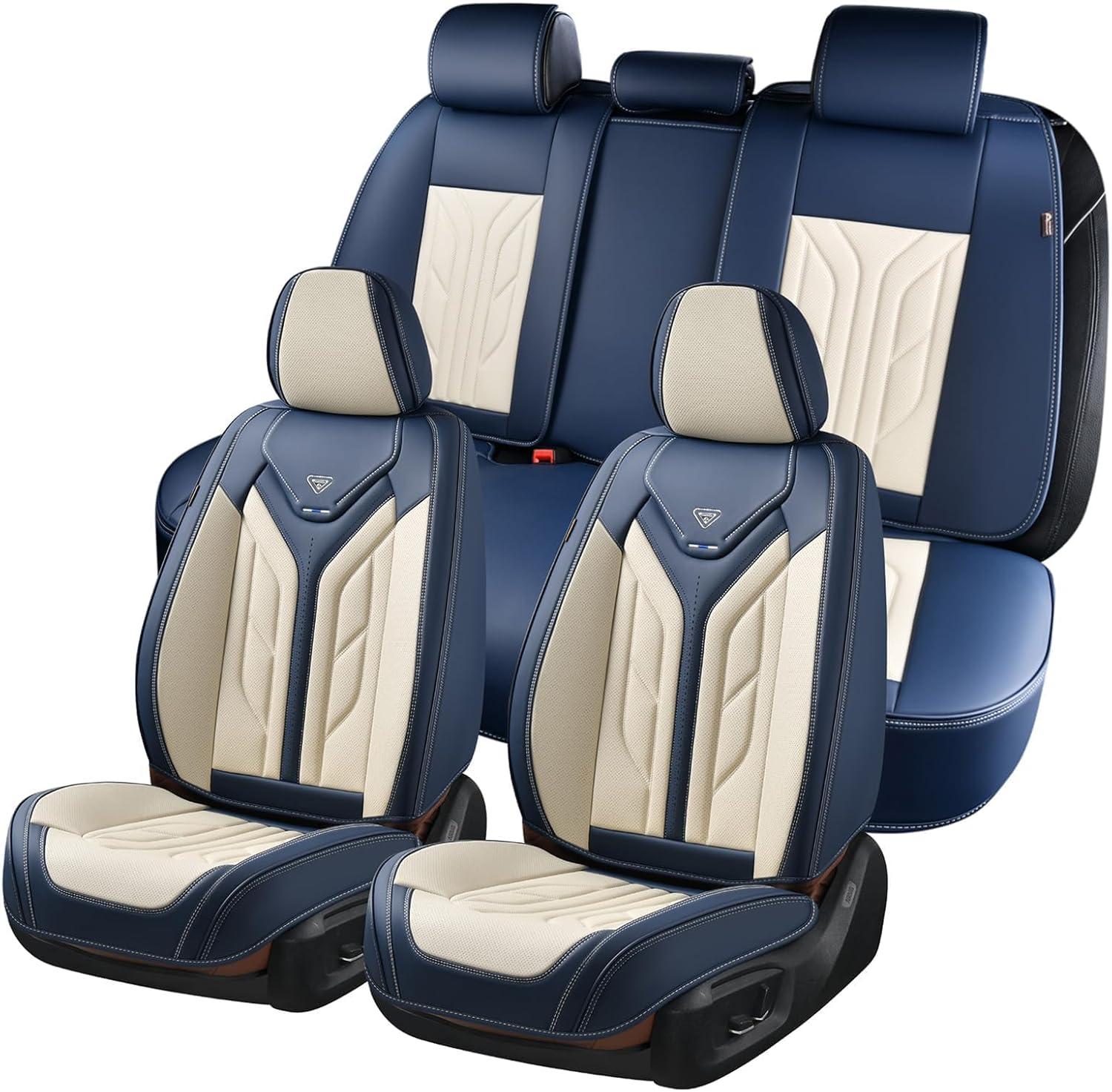imageCoverado Car Seat Covers Full Set Automotive Seat Covers Car Seat Protector Car Seat Cushion Waterproof Leather Seat Covers for Cars Universal Fit for Most Sedans SUV Pickup TruckBlackampampRedBlueBeige