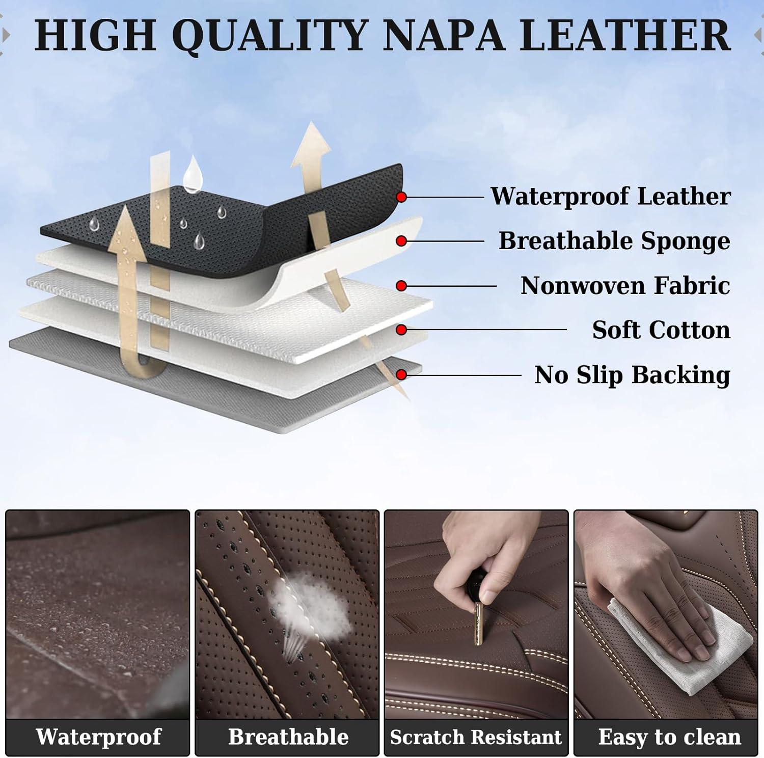 imageCoverado Car Seat Covers Full Set Automotive Seat Covers Car Seat Protector Car Seat Cushion Waterproof Leather Seat Covers for Cars Universal Fit for Most Sedans SUV Pickup TruckBlackampampRedCoffee