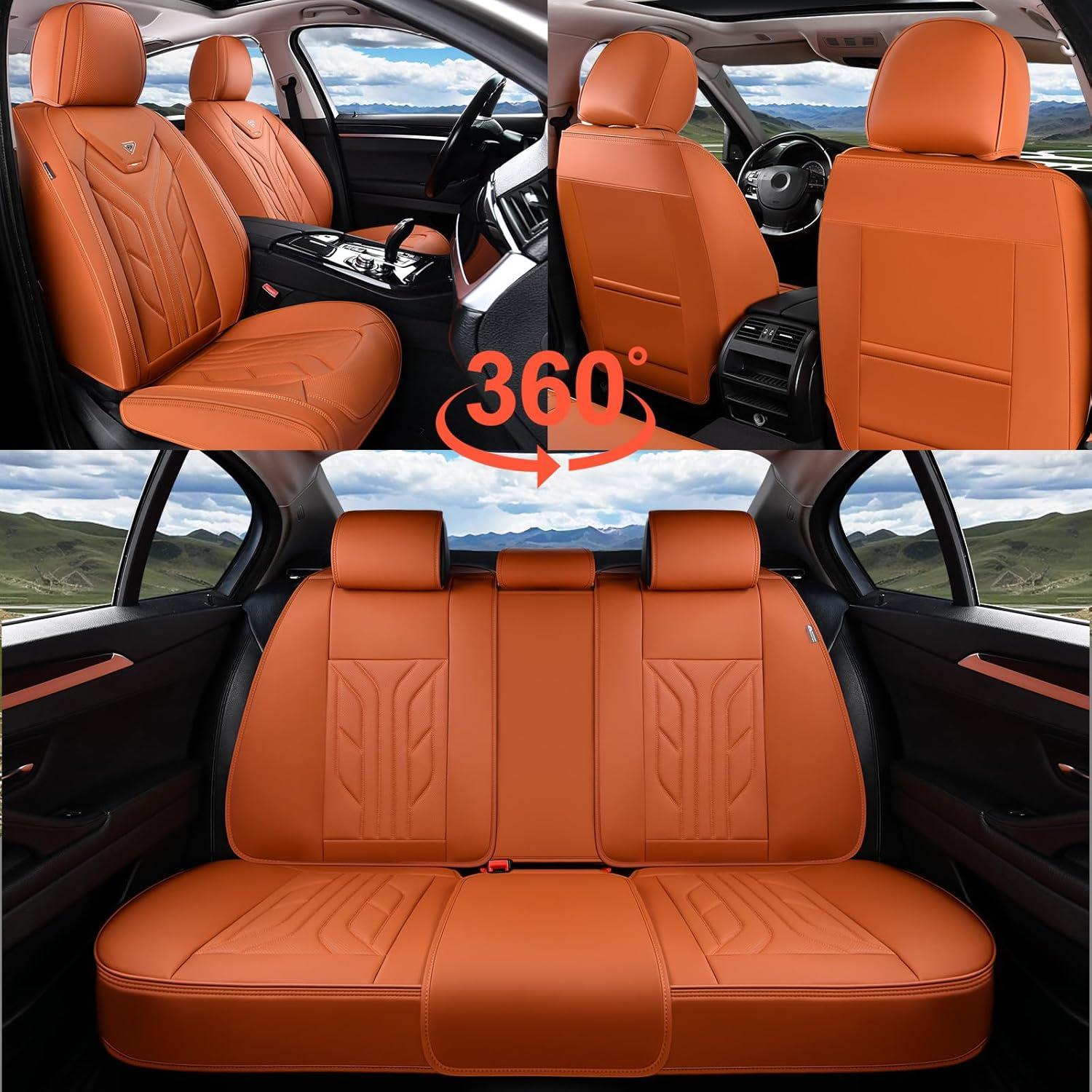 imageCoverado Car Seat Covers Full Set Automotive Seat Covers Car Seat Protector Car Seat Cushion Waterproof Leather Seat Covers for Cars Universal Fit for Most Sedans SUV Pickup TruckBlackampampRedOrange