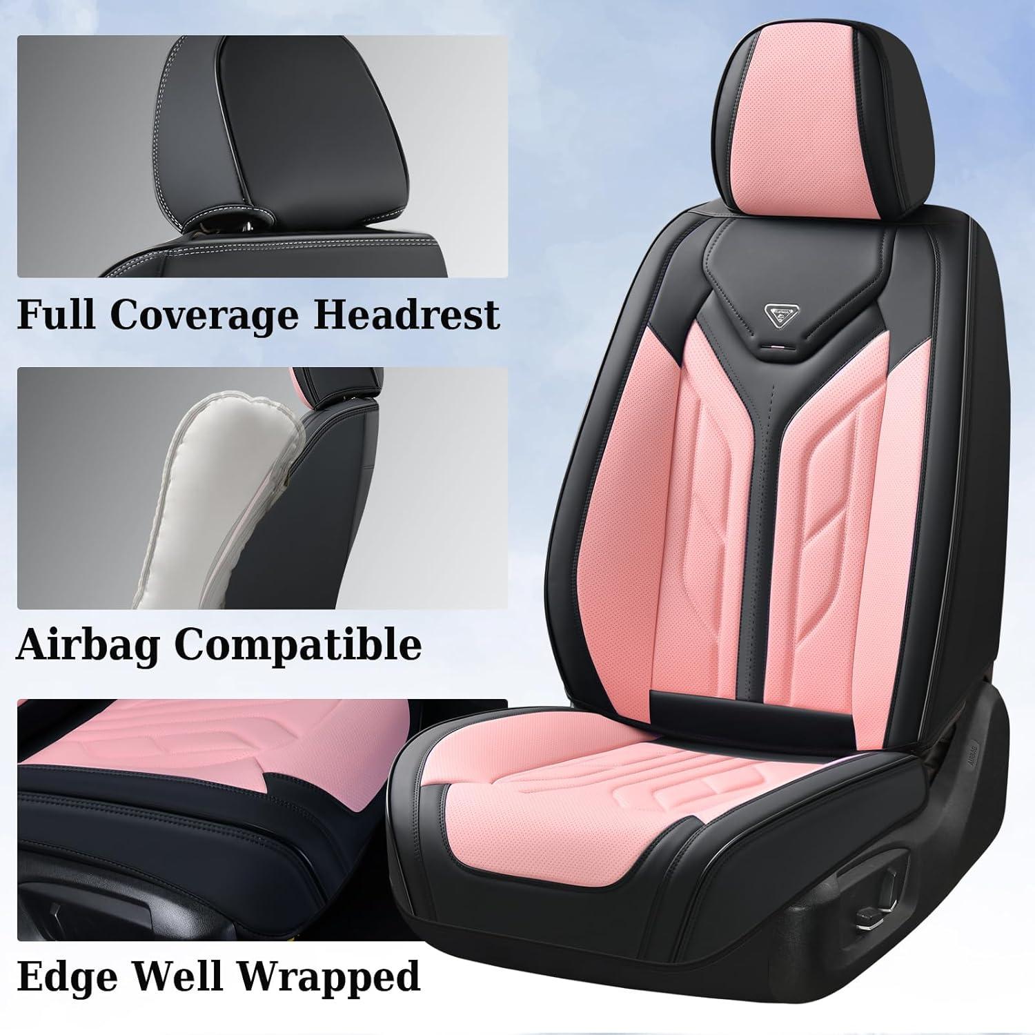 imageCoverado Car Seat Covers Full Set Automotive Seat Covers Car Seat Protector Car Seat Cushion Waterproof Leather Seat Covers for Cars Universal Fit for Most Sedans SUV Pickup TruckBlackampampRedBlackPink