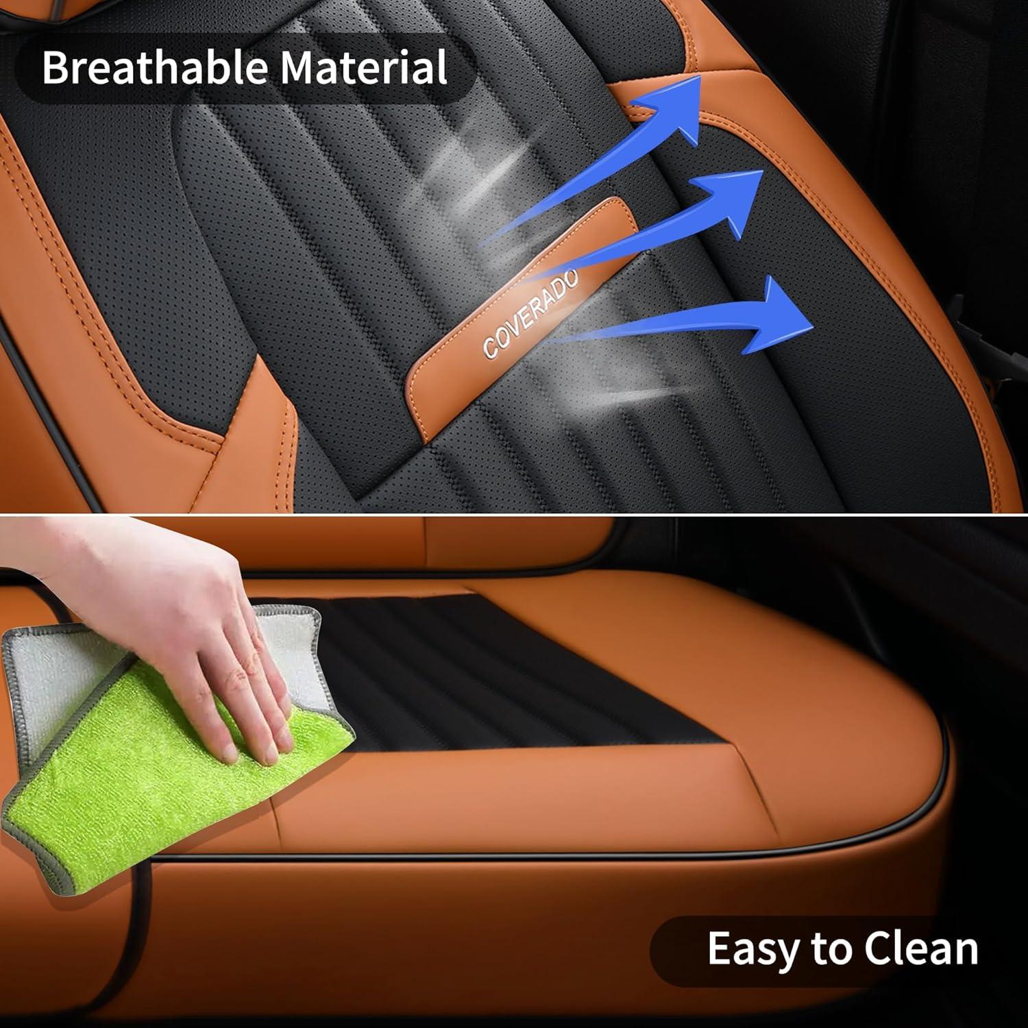 imageCoverado Car Seat Covers Full Set Automotive Seat Covers Car Seat Protector Car Seat Cushion Waterproof Leather Seat Covers for Cars Universal Fit for Most Sedans SUV Pickup TruckBlackampampRedbrown