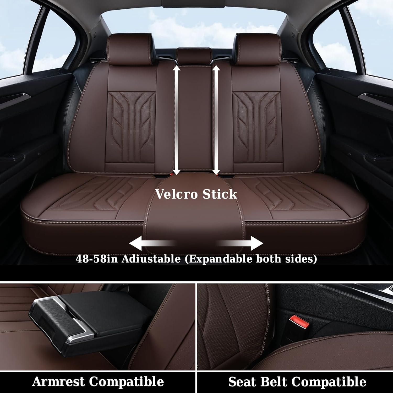 imageCoverado Car Seat Covers Full Set Automotive Seat Covers Car Seat Protector Car Seat Cushion Waterproof Leather Seat Covers for Cars Universal Fit for Most Sedans SUV Pickup TruckBlackampampRedCoffee
