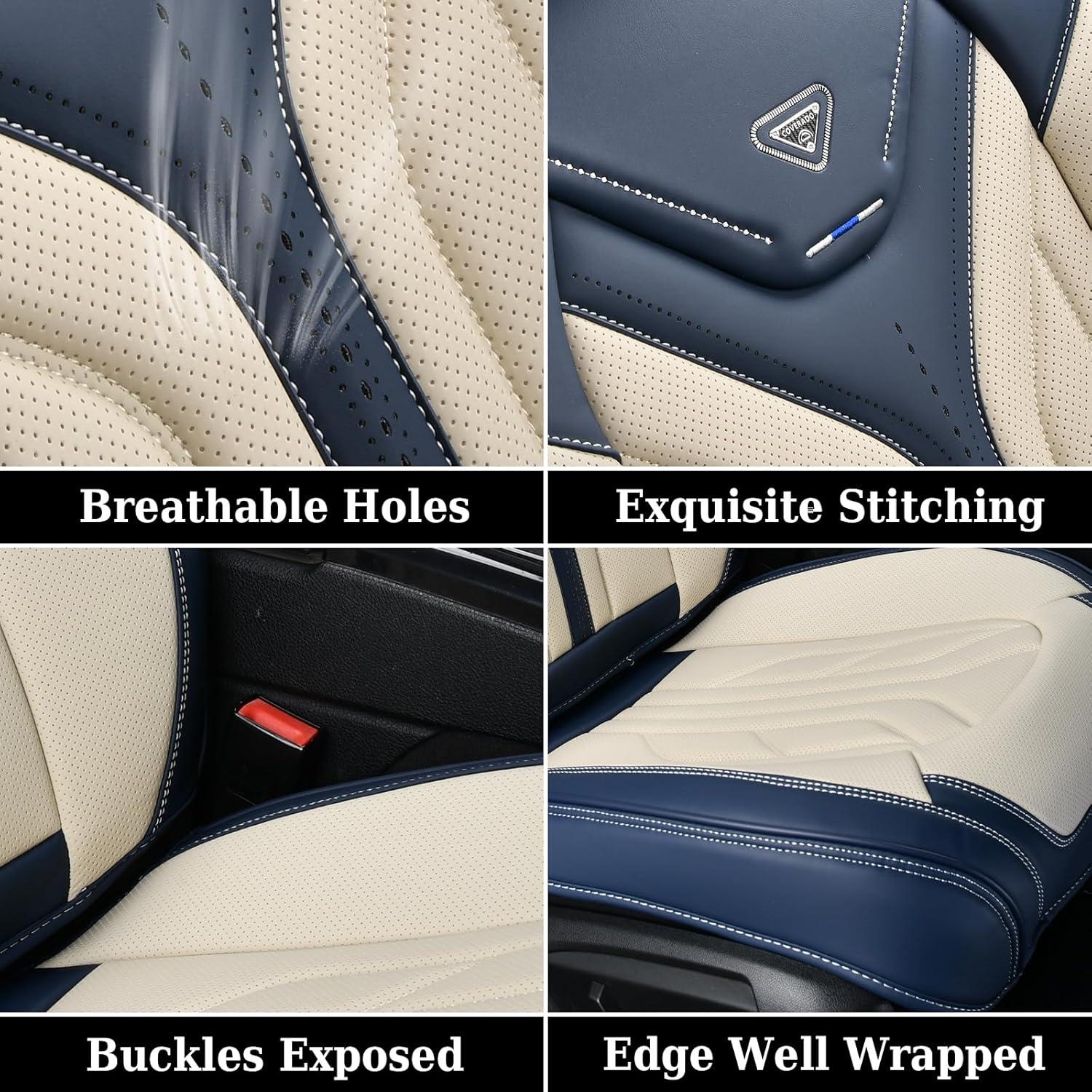 imageCoverado Car Seat Covers Full Set Automotive Seat Covers Car Seat Protector Car Seat Cushion Waterproof Leather Seat Covers for Cars Universal Fit for Most Sedans SUV Pickup TruckBlackampampRedBlueBeige