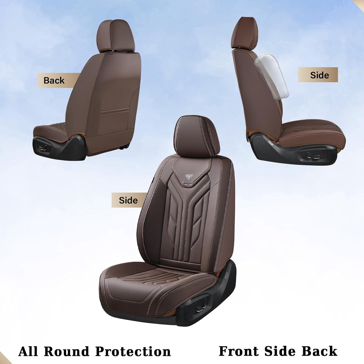 imageCoverado Car Seat Covers Full Set Automotive Seat Covers Car Seat Protector Car Seat Cushion Waterproof Leather Seat Covers for Cars Universal Fit for Most Sedans SUV Pickup TruckBlackampampRedCoffee