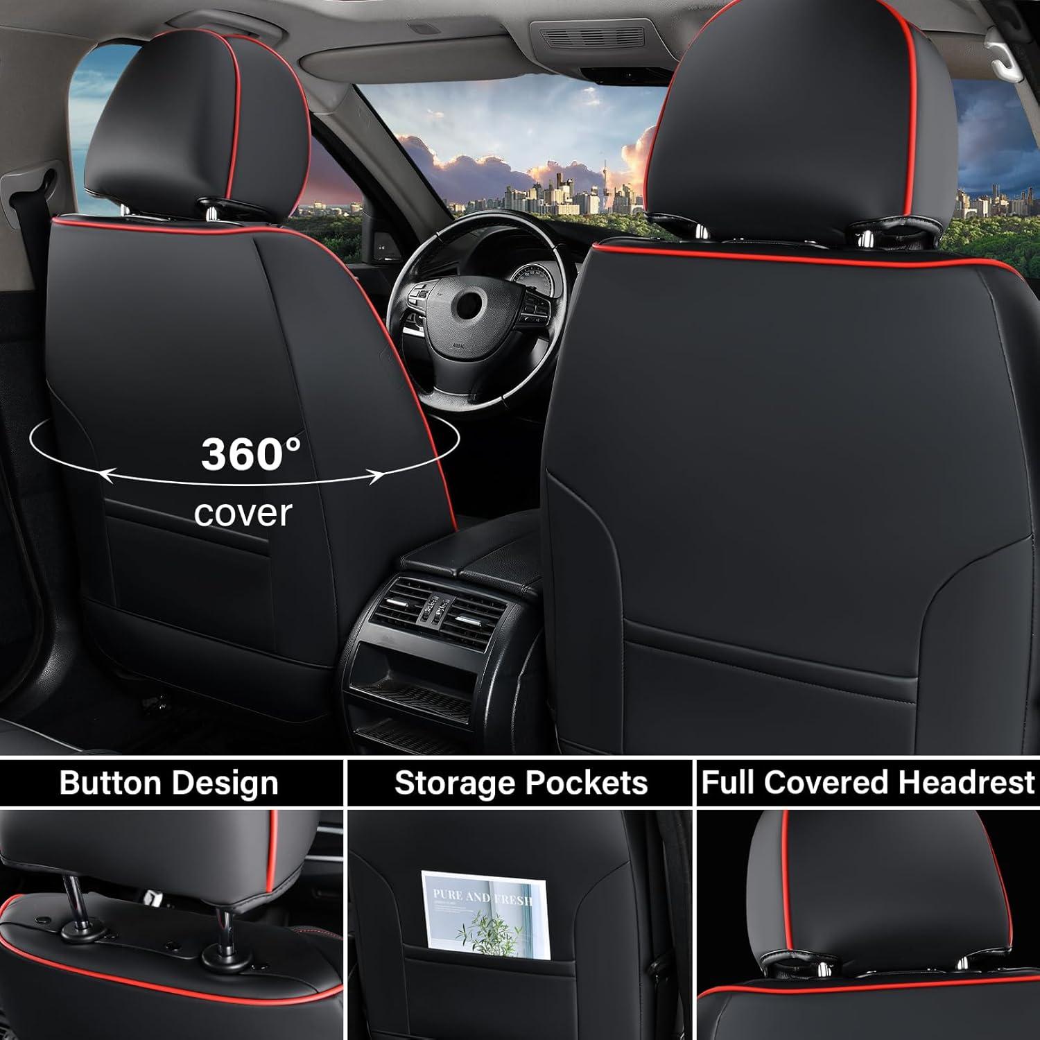 imageCoverado Car Seat Covers Full Set Automotive Seat Covers Car Seat Protector Car Seat Cushion Waterproof Leather Seat Covers for Cars Universal Fit for Most Sedans SUV Pickup TruckBlackampampRedBlackRedline