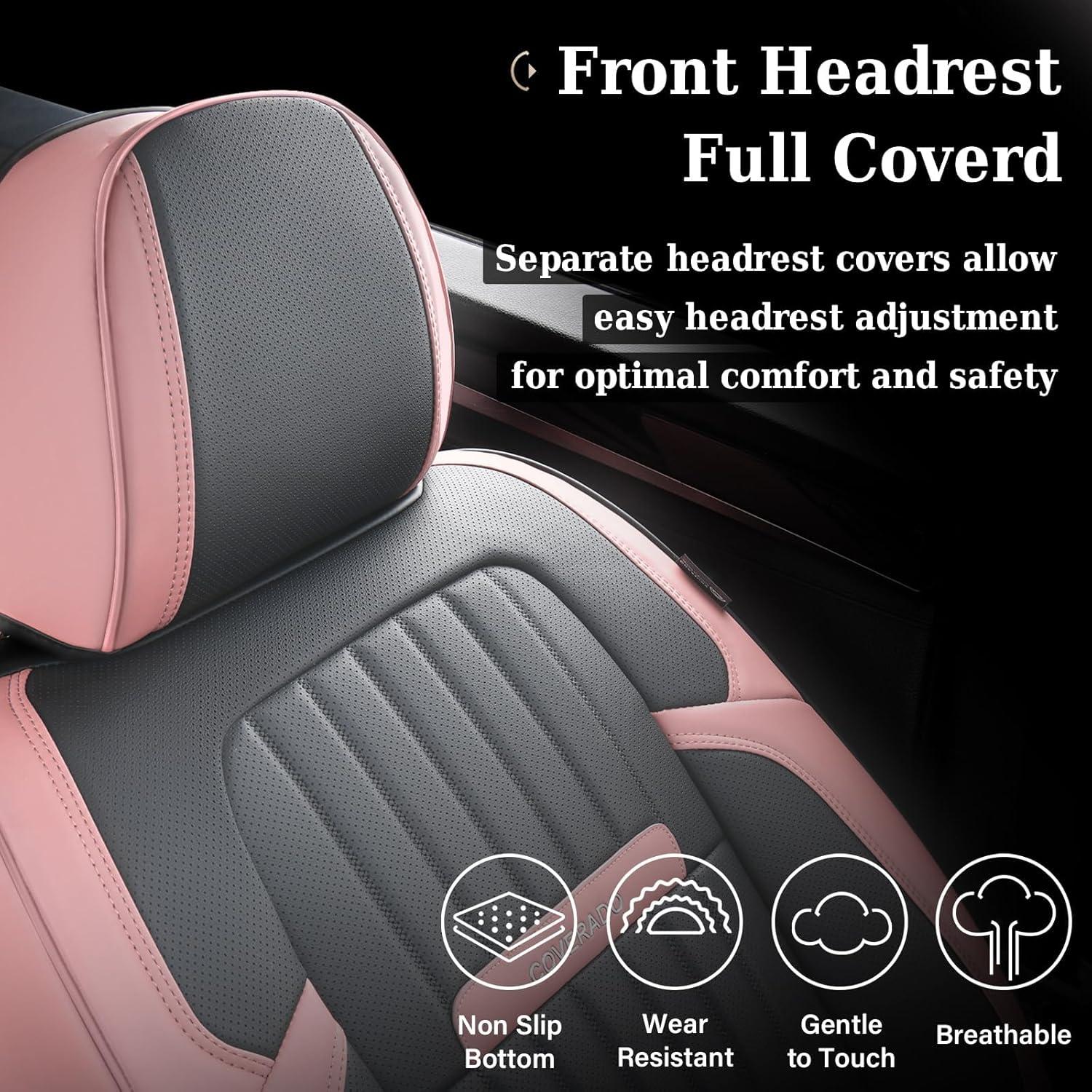 imageCoverado Car Seat Covers Full Set Automotive Seat Covers Car Seat Protector Car Seat Cushion Waterproof Leather Seat Covers for Cars Universal Fit for Most Sedans SUV Pickup TruckBlackampampRedPinkGrey