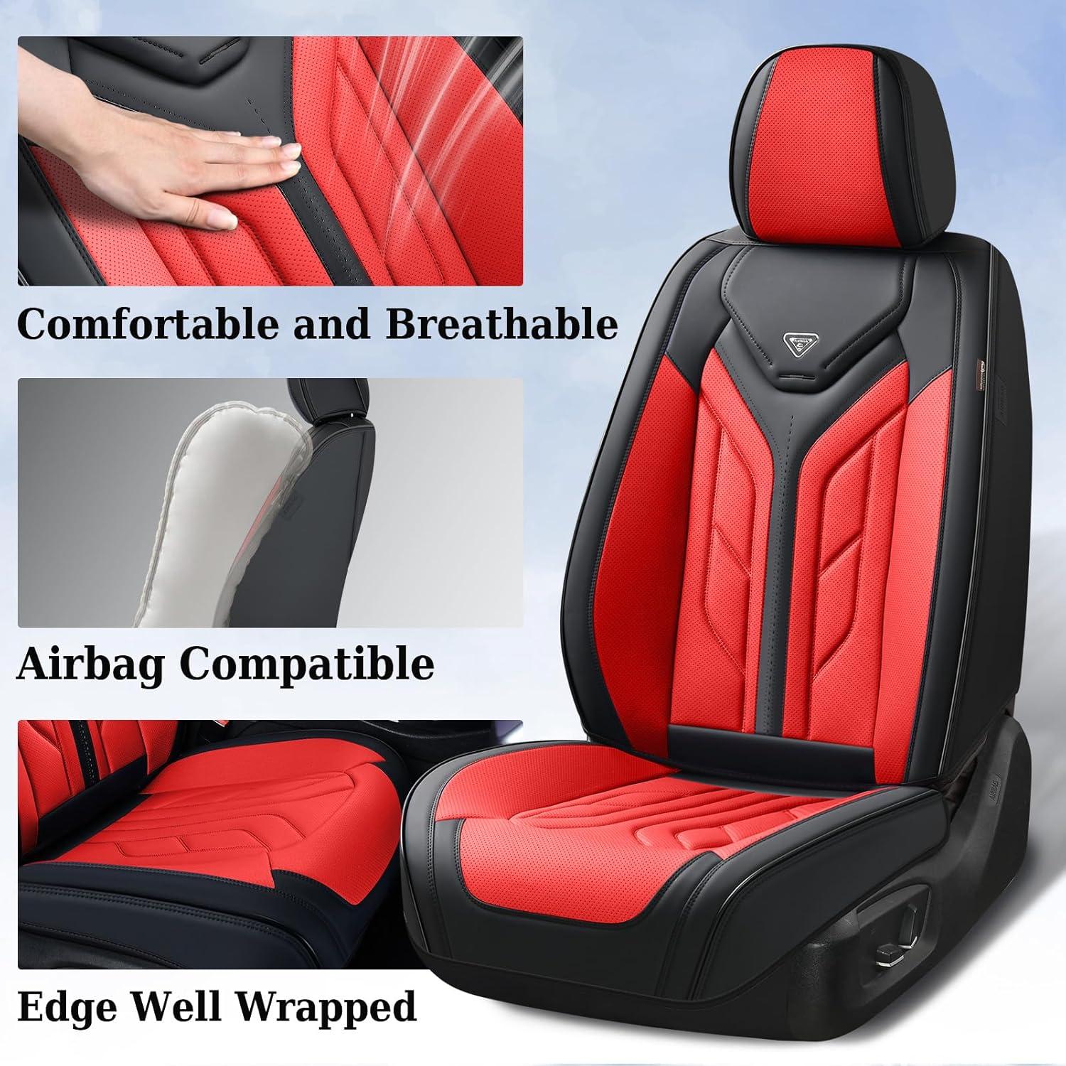 imageCoverado Car Seat Covers Full Set Automotive Seat Covers Car Seat Protector Car Seat Cushion Waterproof Leather Seat Covers for Cars Universal Fit for Most Sedans SUV Pickup TruckBlackampampRedBlackRed
