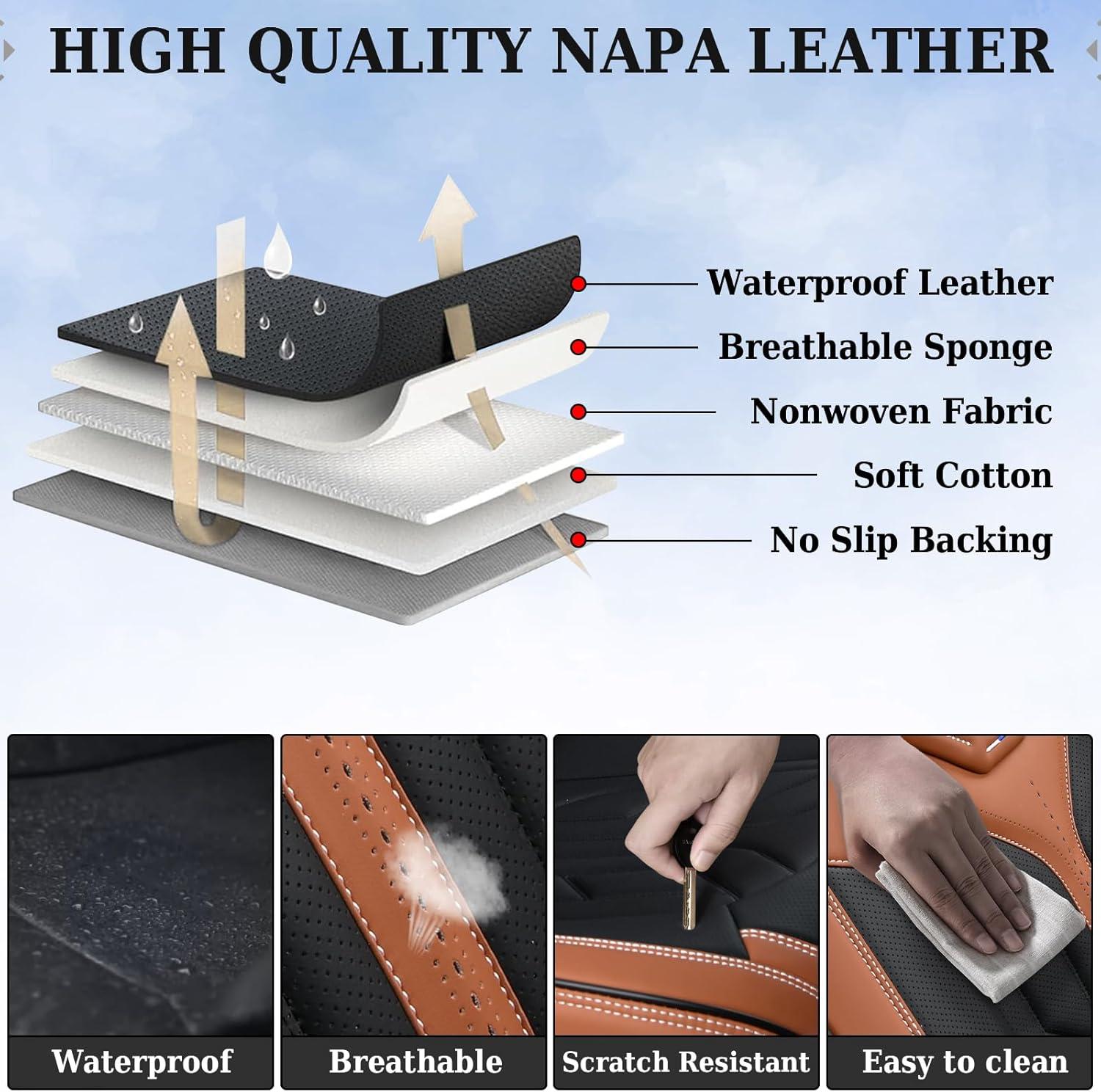 imageCoverado Car Seat Covers Full Set Automotive Seat Covers Car Seat Protector Car Seat Cushion Waterproof Leather Seat Covers for Cars Universal Fit for Most Sedans SUV Pickup TruckBlackampampRedBlackBrown