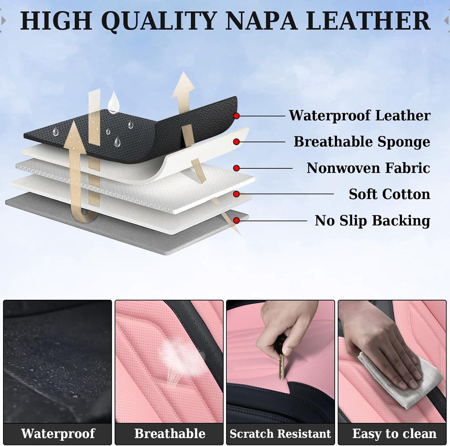 imageCoverado Car Seat Covers Full Set Automotive Seat Covers Car Seat Protector Car Seat Cushion Waterproof Leather Seat Covers for Cars Universal Fit for Most Sedans SUV Pickup TruckBlackampampRedBlackPink