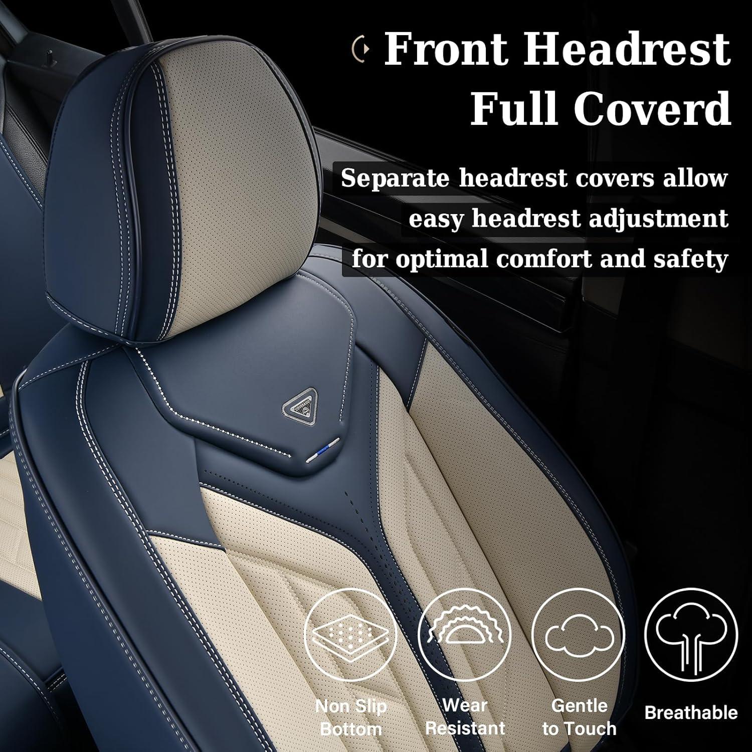 imageCoverado Car Seat Covers Full Set Automotive Seat Covers Car Seat Protector Car Seat Cushion Waterproof Leather Seat Covers for Cars Universal Fit for Most Sedans SUV Pickup TruckBlackampampRedBlueBeige