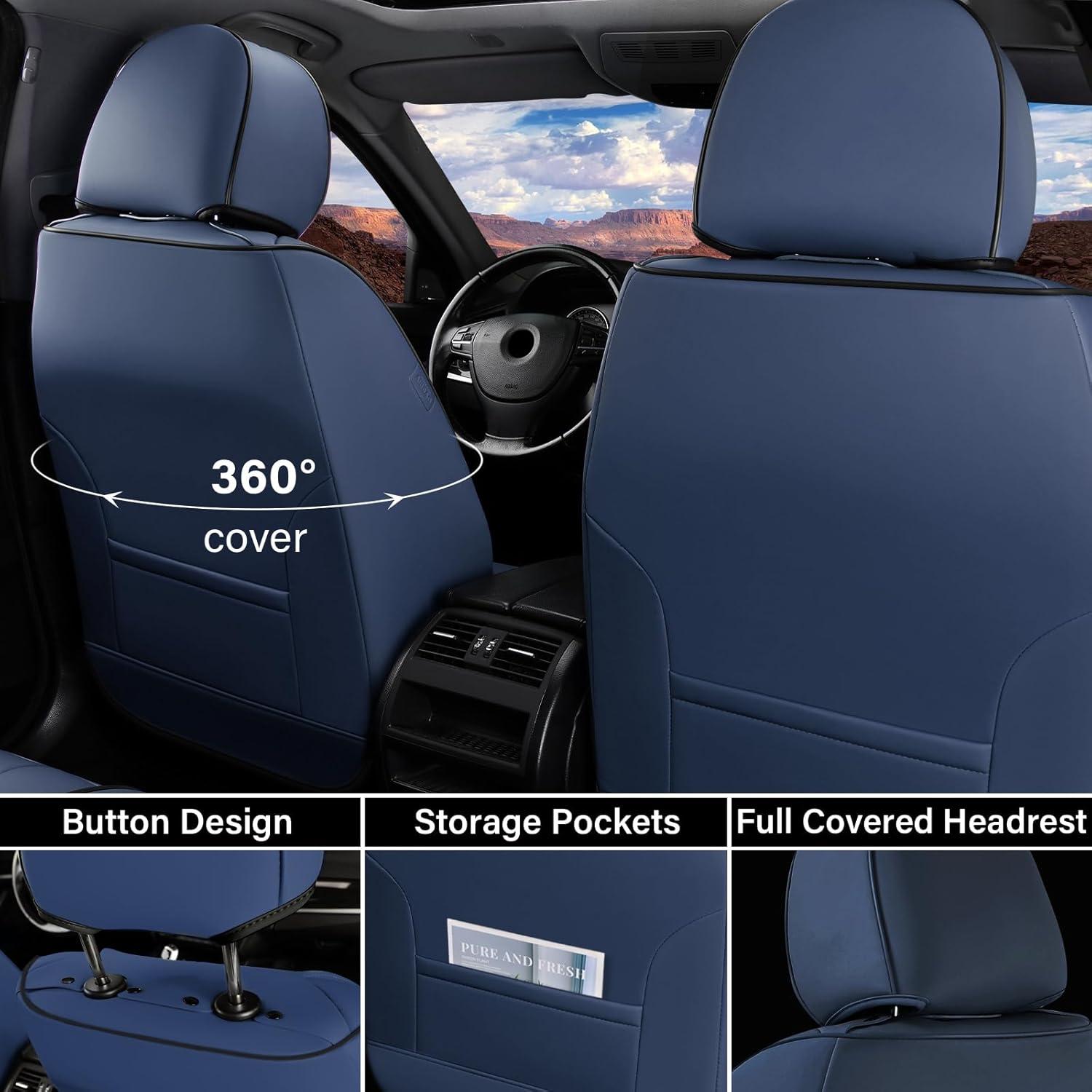 imageCoverado Car Seat Covers Full Set Automotive Seat Covers Car Seat Protector Car Seat Cushion Waterproof Leather Seat Covers for Cars Universal Fit for Most Sedans SUV Pickup TruckBlackampampRedBlueBlack