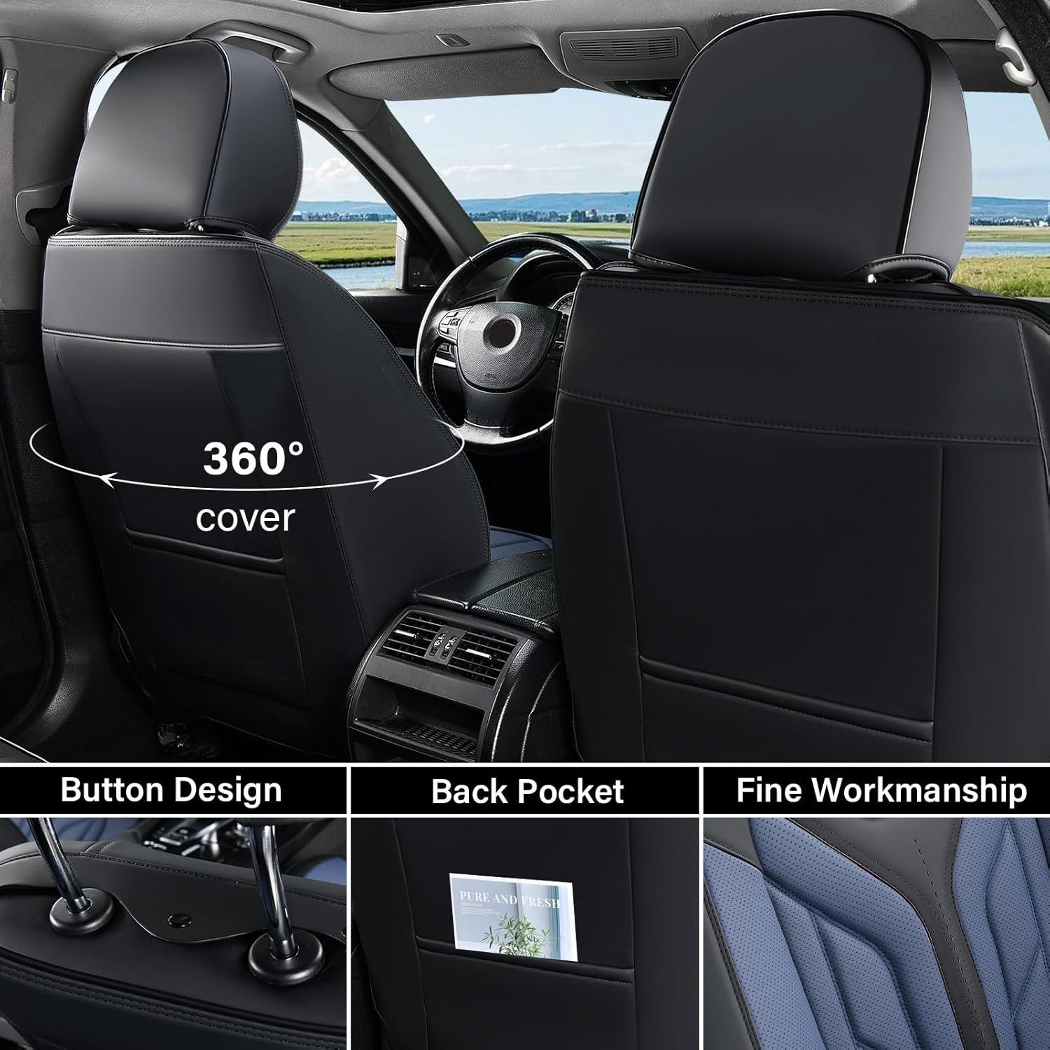 imageCoverado Car Seat Covers Full Set Automotive Seat Covers Car Seat Protector Car Seat Cushion Waterproof Leather Seat Covers for Cars Universal Fit for Most Sedans SUV Pickup TruckBlackampampRedBlackBlue