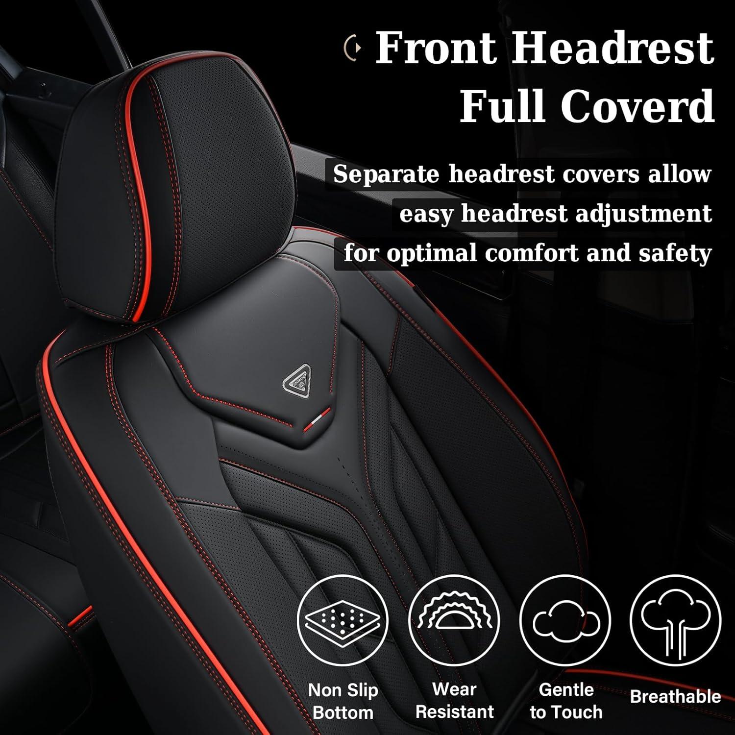 imageCoverado Car Seat Covers Full Set Automotive Seat Covers Car Seat Protector Car Seat Cushion Waterproof Leather Seat Covers for Cars Universal Fit for Most Sedans SUV Pickup TruckBlackampampRedBlackRedline