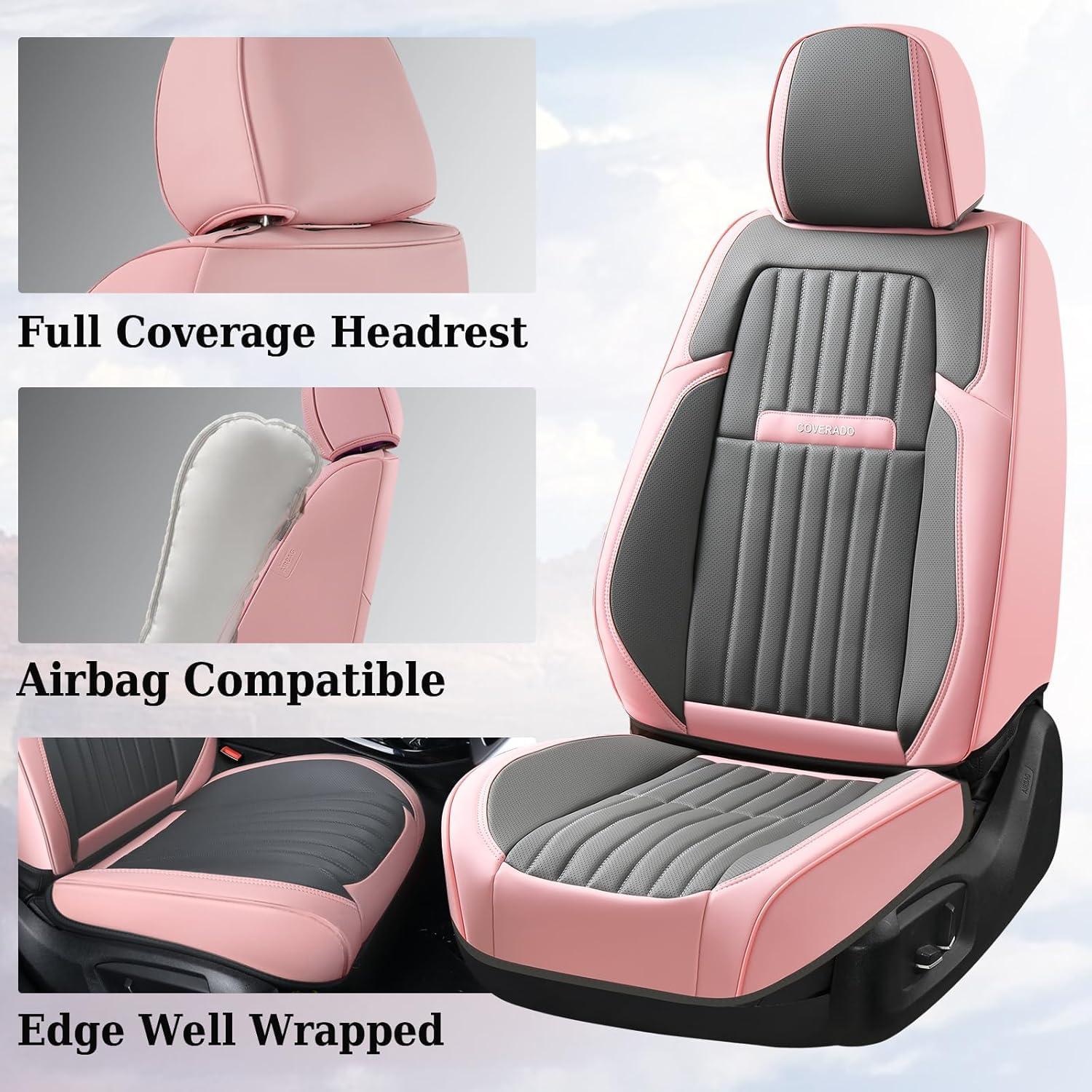 imageCoverado Car Seat Covers Full Set Automotive Seat Covers Car Seat Protector Car Seat Cushion Waterproof Leather Seat Covers for Cars Universal Fit for Most Sedans SUV Pickup TruckBlackampampRedPinkGrey