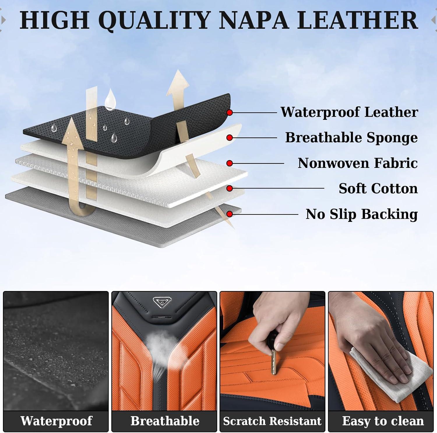 imageCoverado Car Seat Covers Full Set Automotive Seat Covers Car Seat Protector Car Seat Cushion Waterproof Leather Seat Covers for Cars Universal Fit for Most Sedans SUV Pickup TruckBlackampampRedBlackOrange