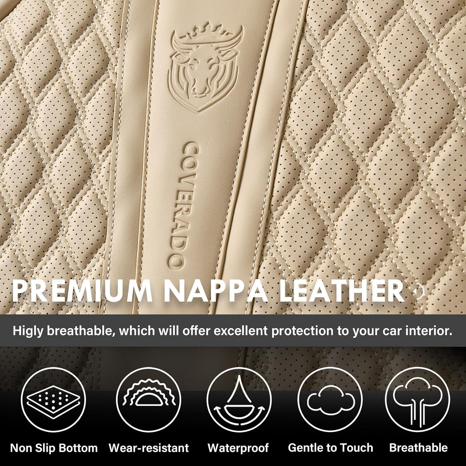 imageCoverado Rear Seat Covers Leather Seat Cover for Car Universal Waterproof Automotive Seat Cushion Protector for Most Cars Trucks SUV RedABeige