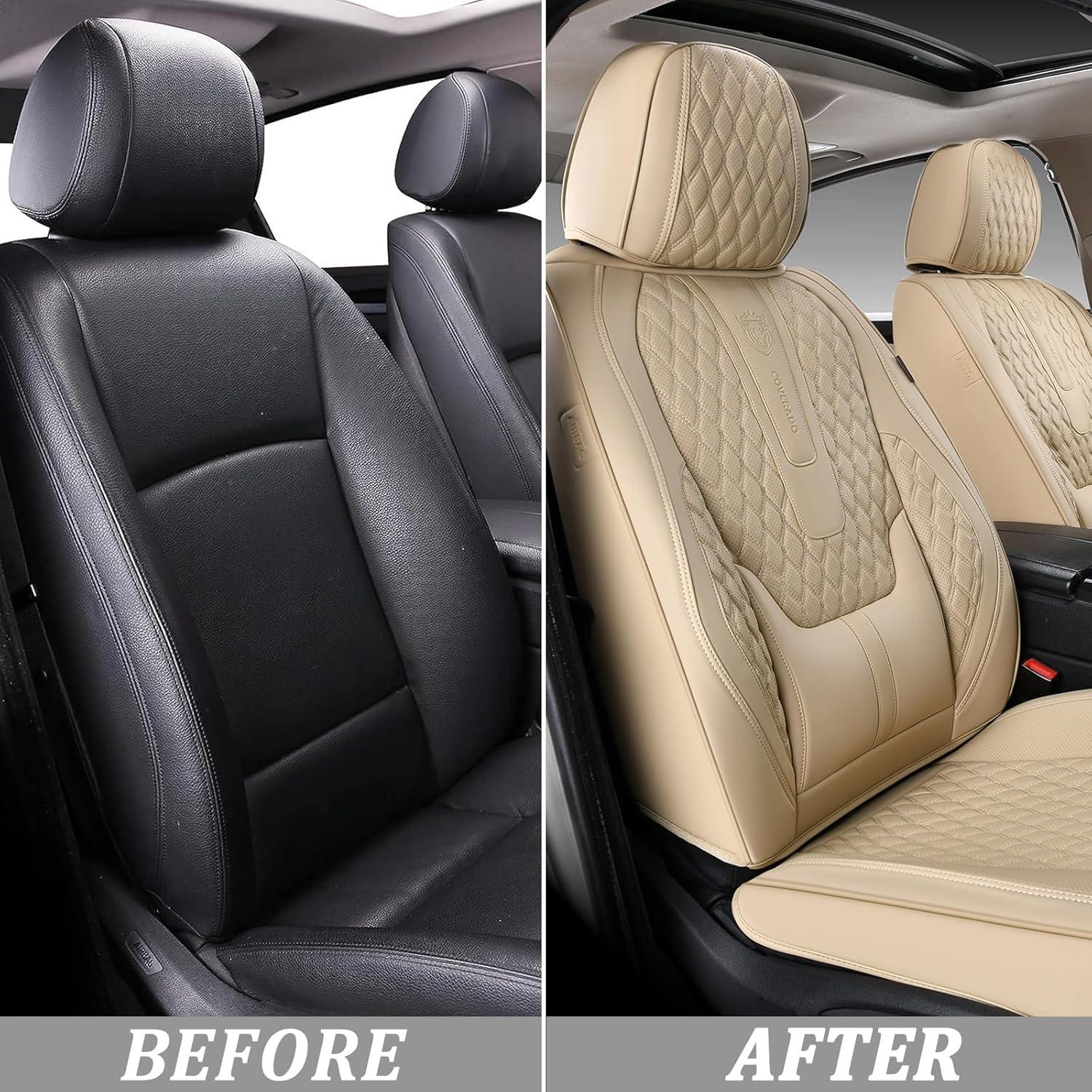 imageCoverado Rear Seat Covers Leather Seat Cover for Car Universal Waterproof Automotive Seat Cushion Protector for Most Cars Trucks SUV RedABeige