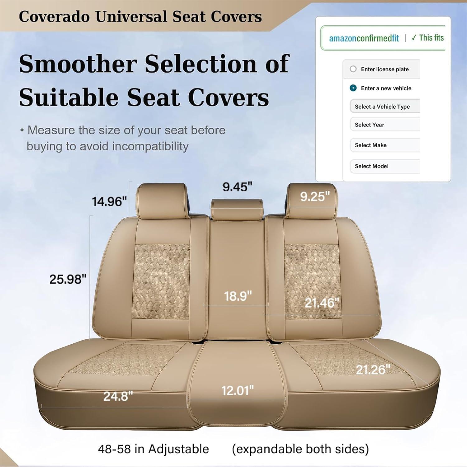 imageCoverado Rear Seat Covers Leather Seat Cover for Car Universal Waterproof Automotive Seat Cushion Protector for Most Cars Trucks SUV RedABeige