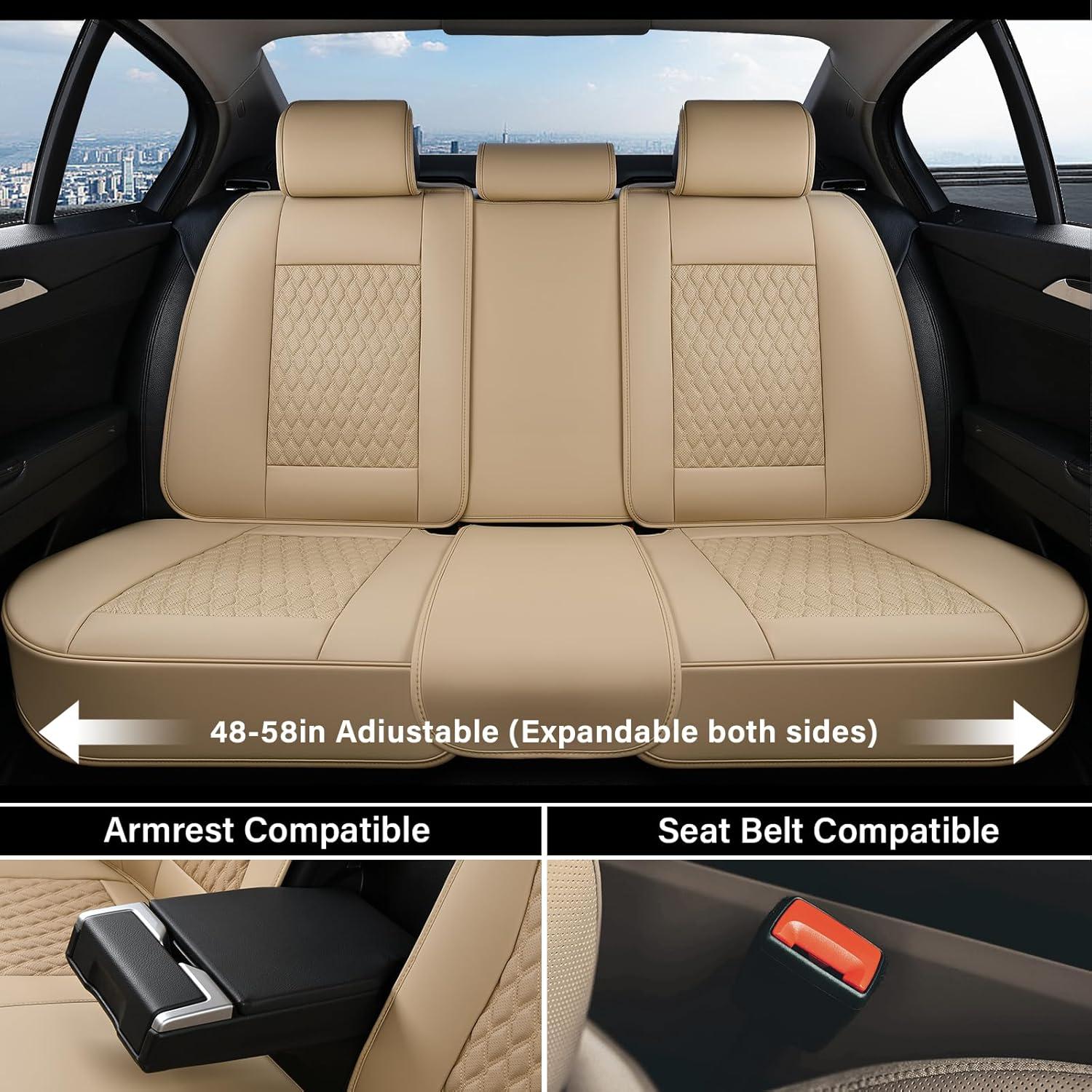 imageCoverado Rear Seat Covers Leather Seat Cover for Car Universal Waterproof Automotive Seat Cushion Protector for Most Cars Trucks SUV RedABeige