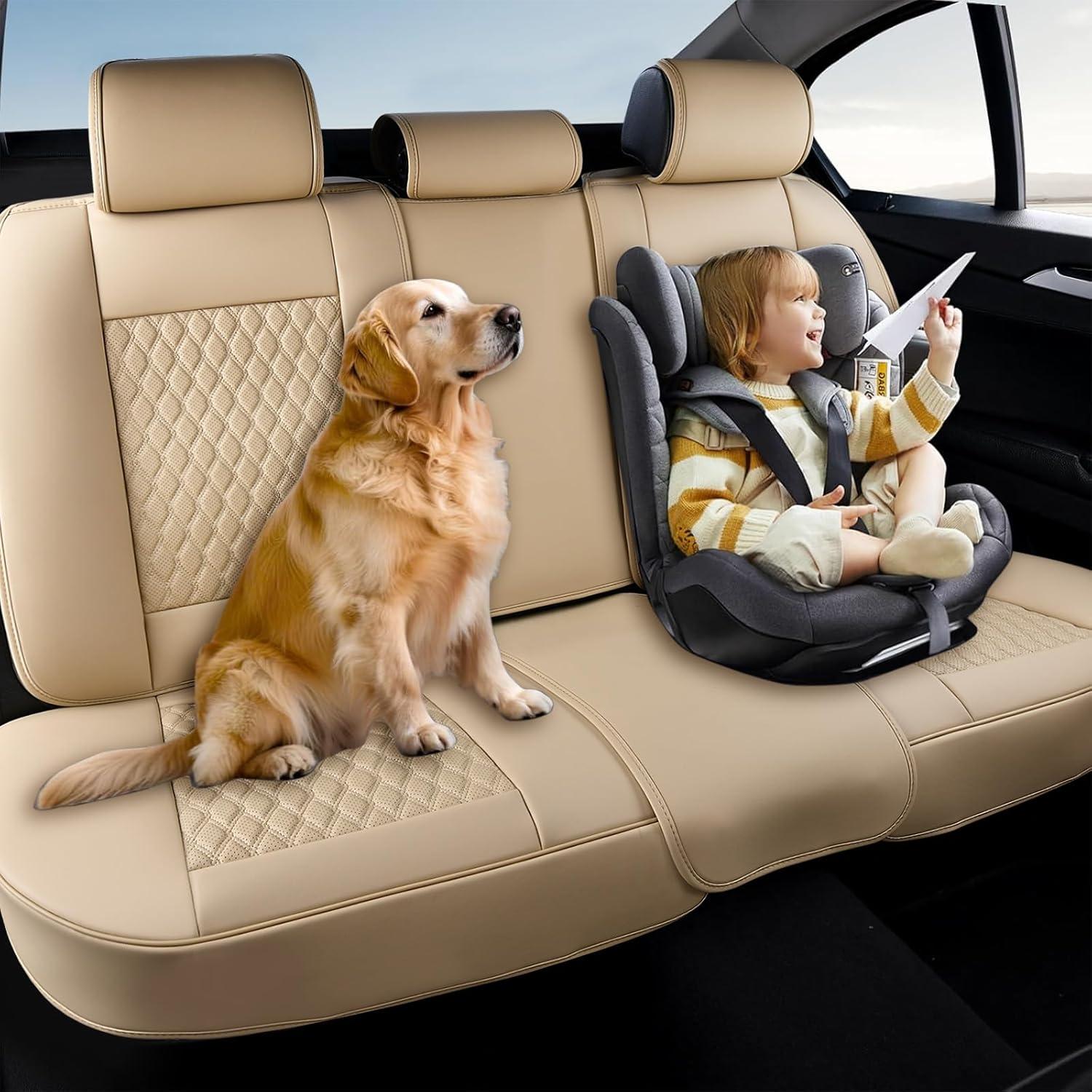 imageCoverado Rear Seat Covers Leather Seat Cover for Car Universal Waterproof Automotive Seat Cushion Protector for Most Cars Trucks SUV RedABeige