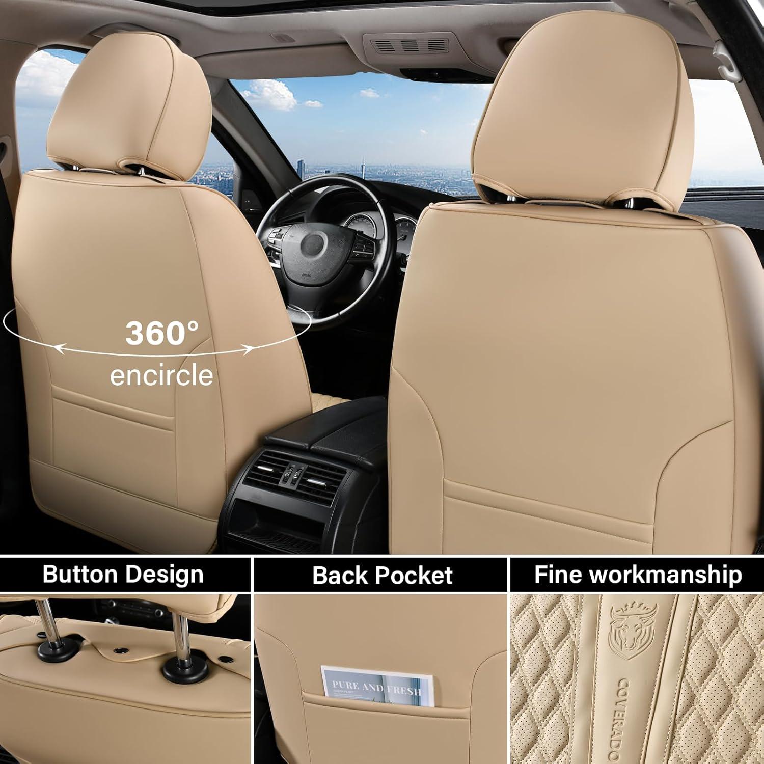 imageCoverado Rear Seat Covers Leather Seat Cover for Car Universal Waterproof Automotive Seat Cushion Protector for Most Cars Trucks SUV RedABeige