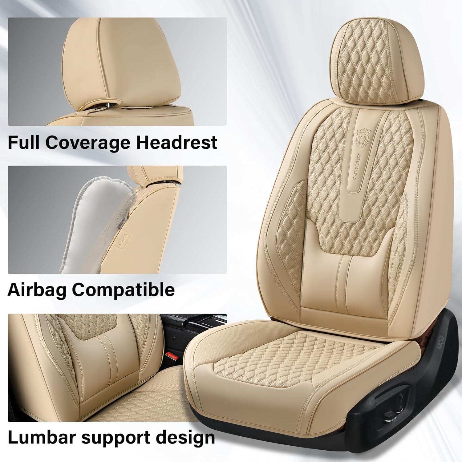 imageCoverado Rear Seat Covers Leather Seat Cover for Car Universal Waterproof Automotive Seat Cushion Protector for Most Cars Trucks SUV RedABeige