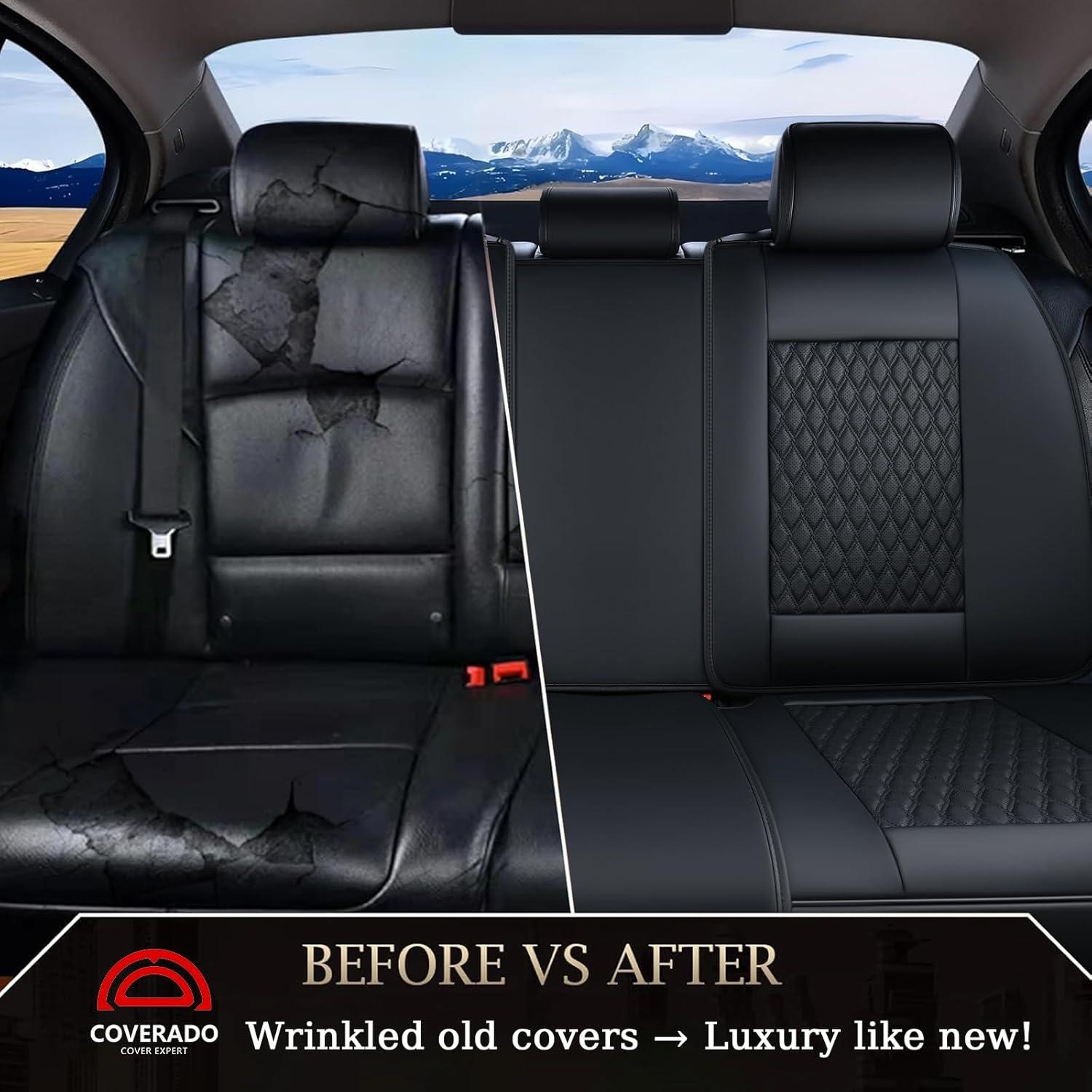 imageCoverado Rear Seat Covers Leather Seat Cover for Car Universal Waterproof Automotive Seat Cushion Protector for Most Cars Trucks SUV RedABlack