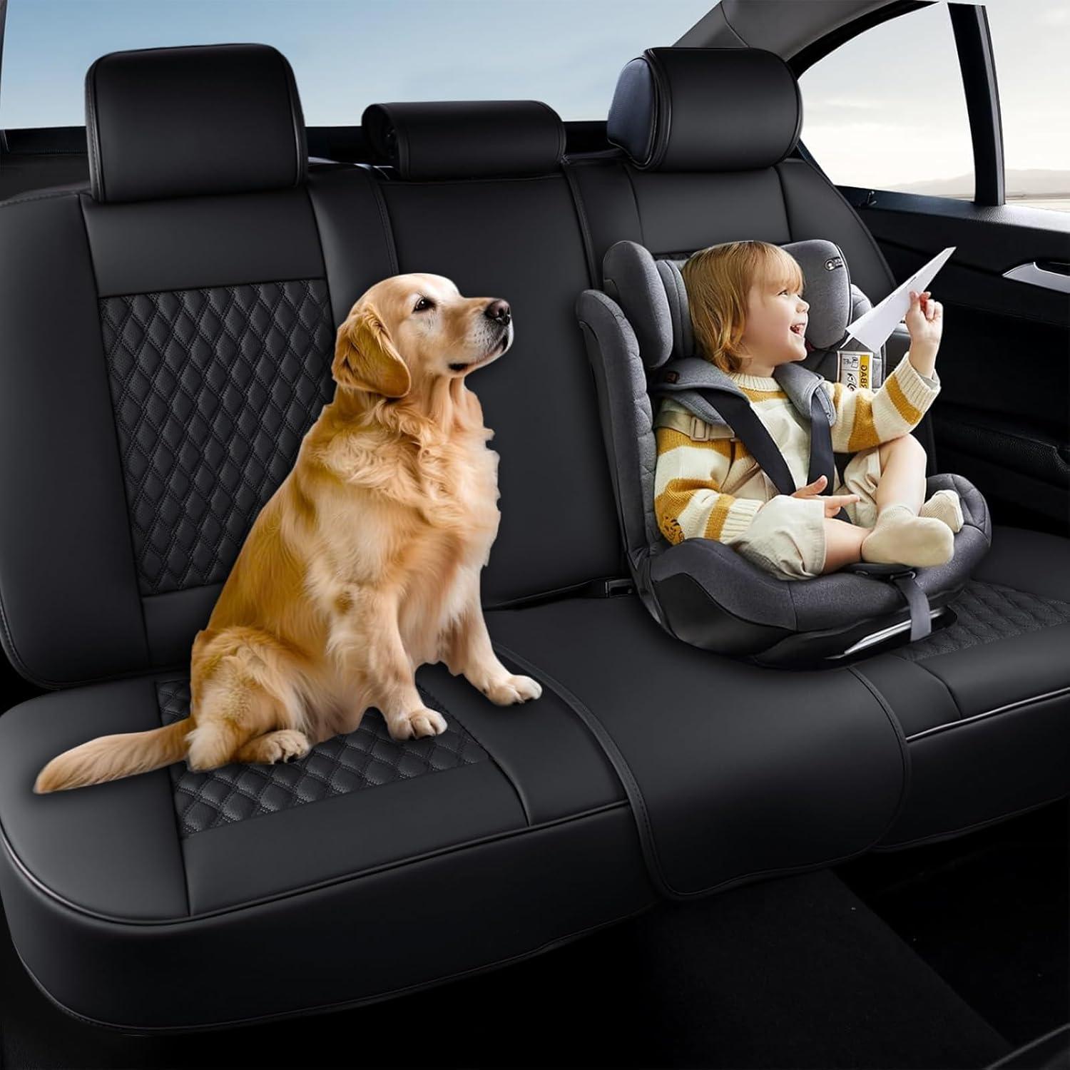 imageCoverado Rear Seat Covers Leather Seat Cover for Car Universal Waterproof Automotive Seat Cushion Protector for Most Cars Trucks SUV RedABlack