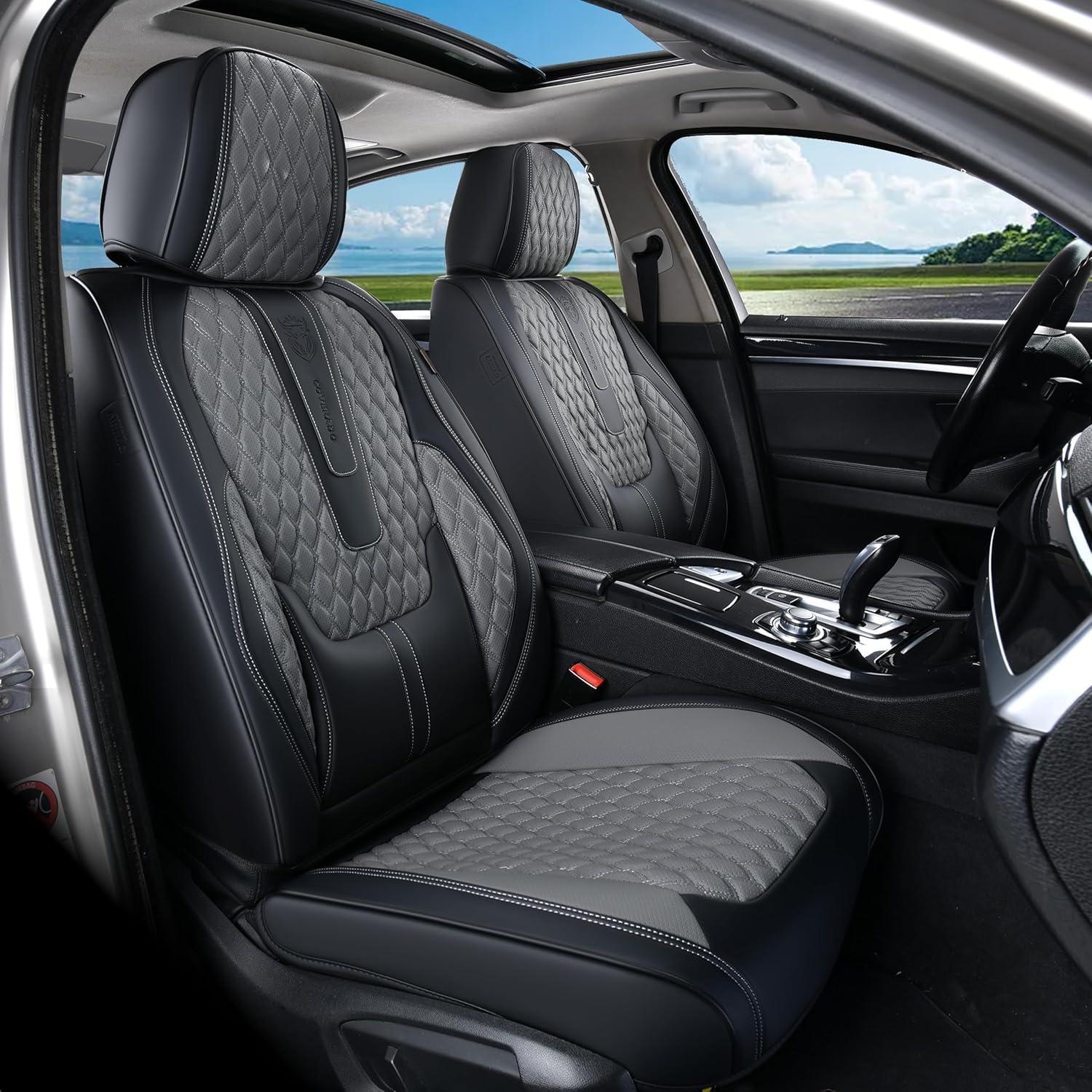 imageCoverado Rear Seat Covers Leather Seat Cover for Car Universal Waterproof Automotive Seat Cushion Protector for Most Cars Trucks SUV RedABlackGray