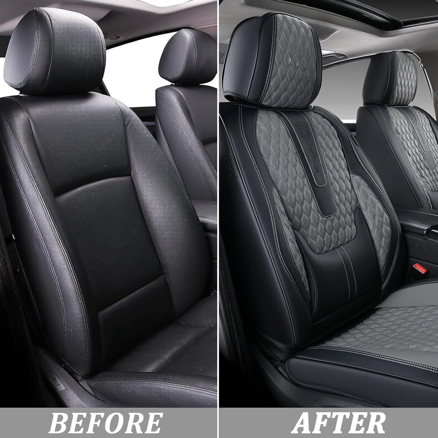 imageCoverado Rear Seat Covers Leather Seat Cover for Car Universal Waterproof Automotive Seat Cushion Protector for Most Cars Trucks SUV RedABlackGray