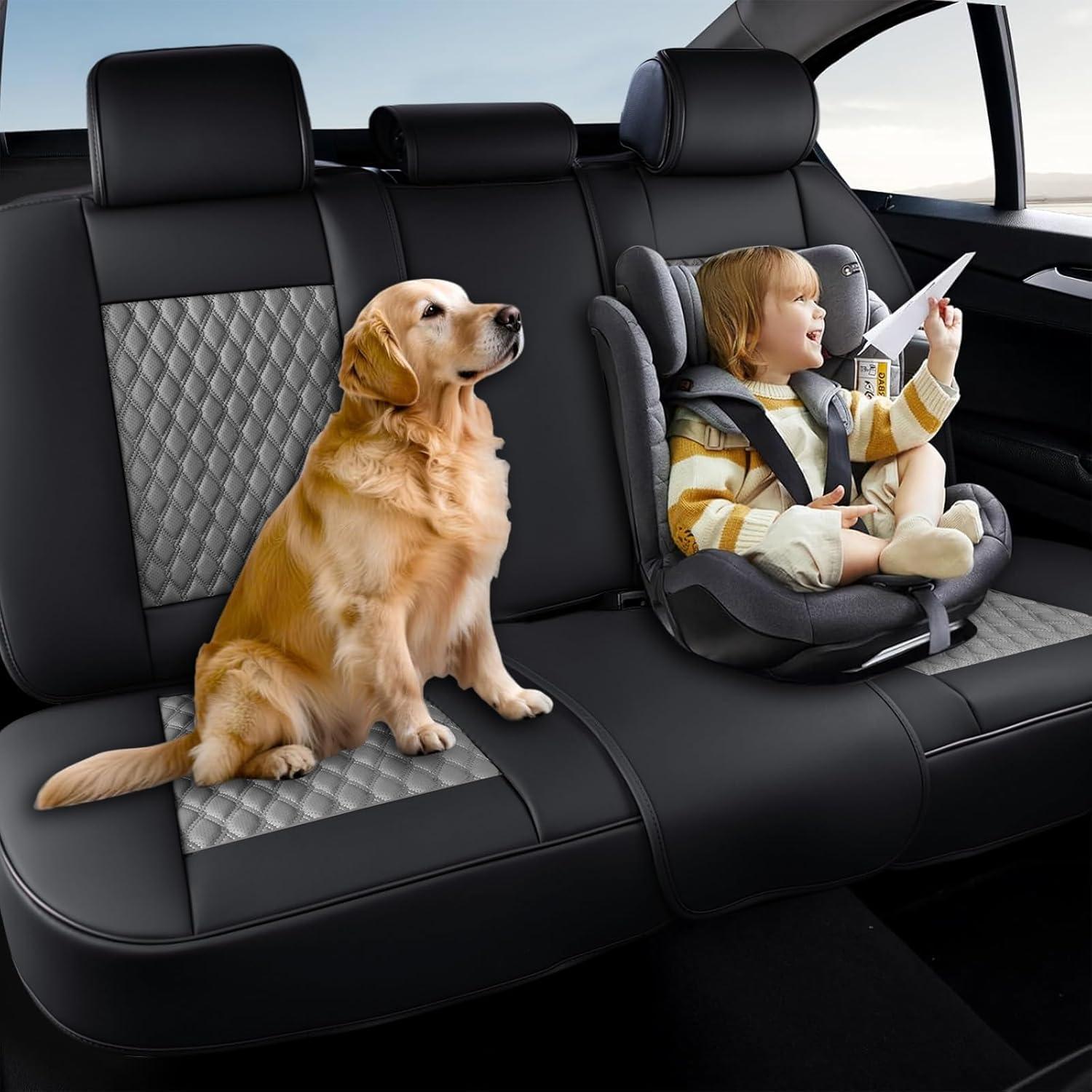 imageCoverado Rear Seat Covers Leather Seat Cover for Car Universal Waterproof Automotive Seat Cushion Protector for Most Cars Trucks SUV RedABlackGray