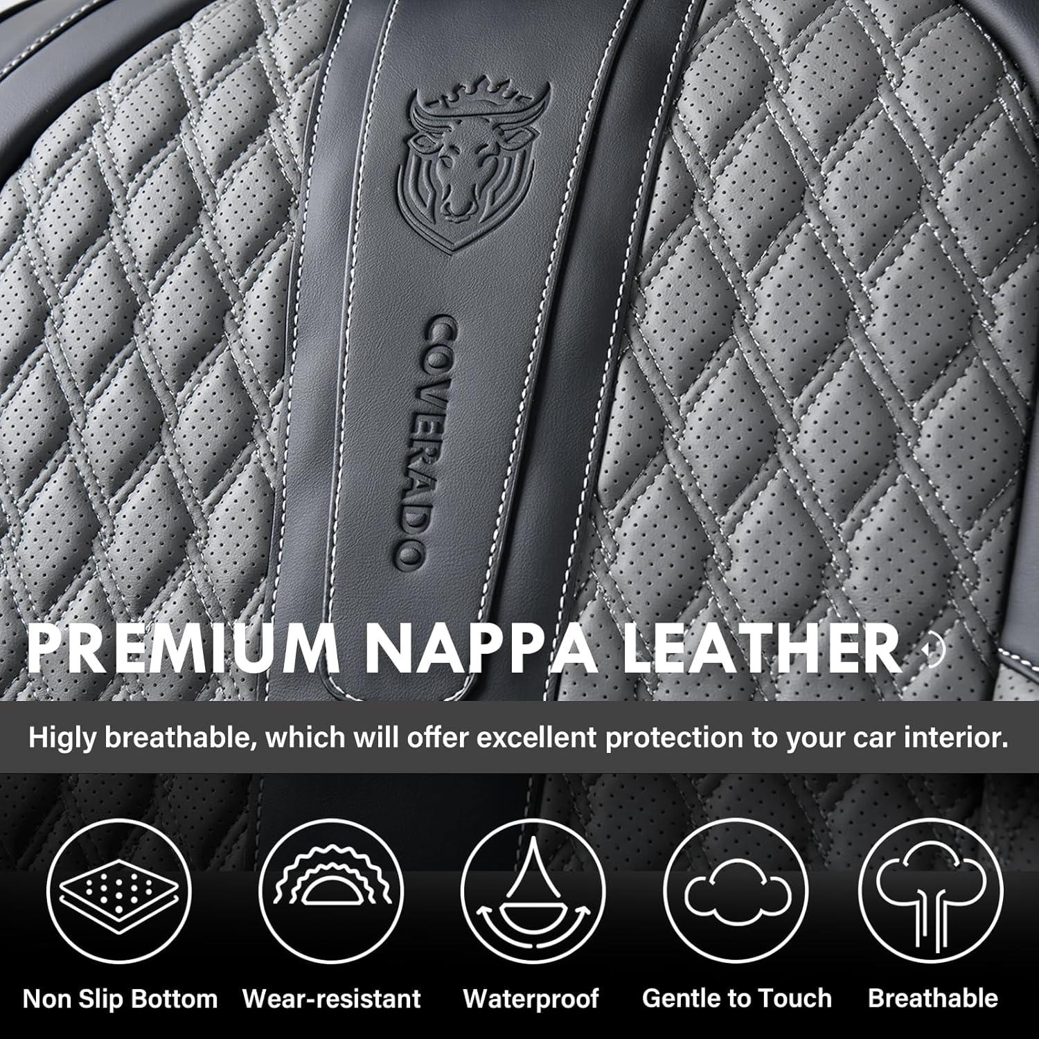 imageCoverado Rear Seat Covers Leather Seat Cover for Car Universal Waterproof Automotive Seat Cushion Protector for Most Cars Trucks SUV RedABlackGray